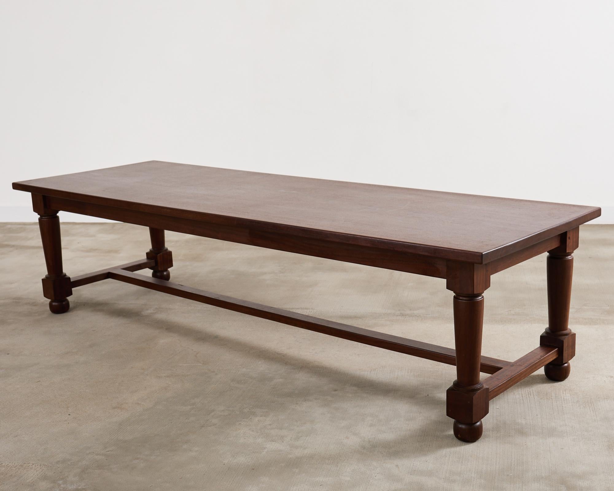 Country French Mahogany Farmhouse Trestle Harvest Dining Table For Sale 13