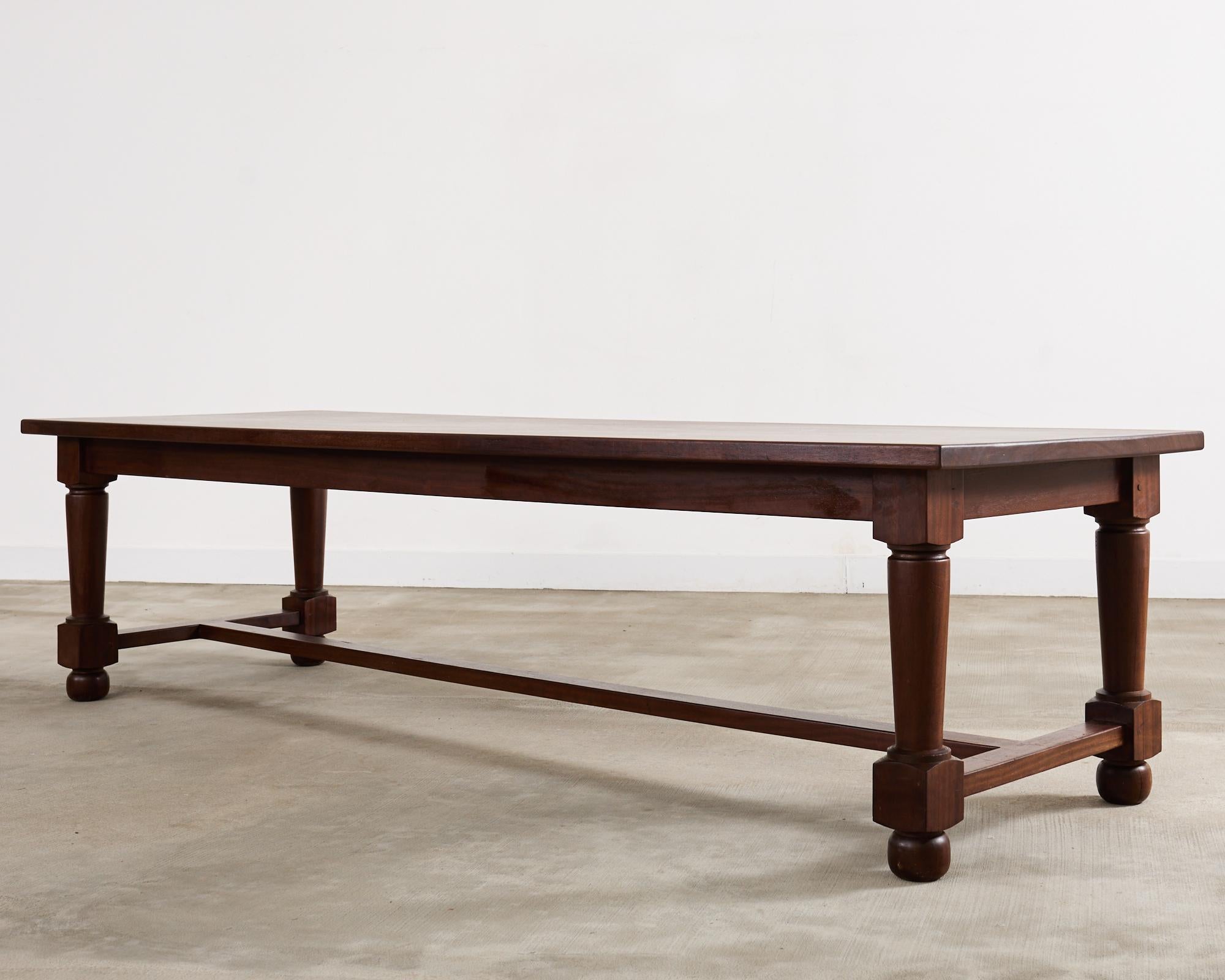 European Country French Mahogany Farmhouse Trestle Harvest Dining Table For Sale