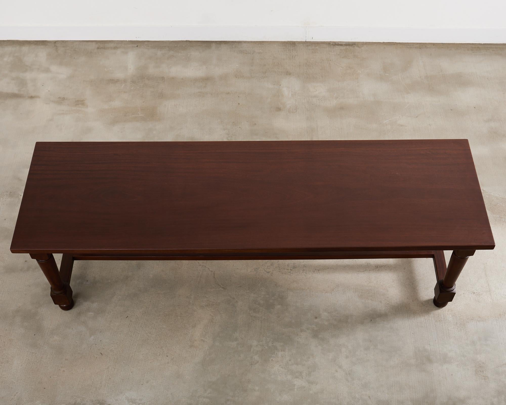 Hand-Crafted Country French Mahogany Farmhouse Trestle Harvest Dining Table For Sale