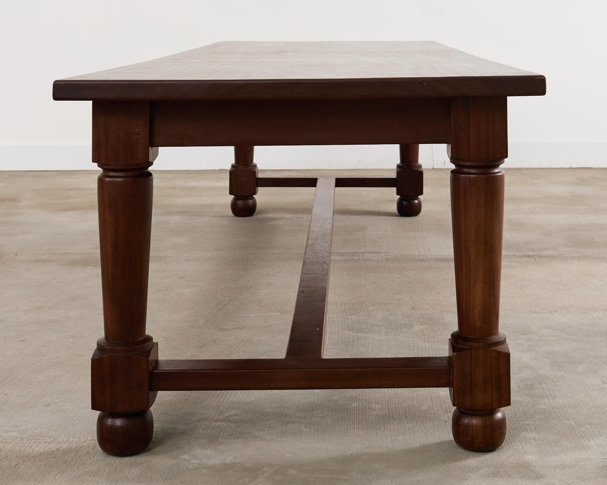 20th Century Country French Mahogany Farmhouse Trestle Harvest Dining Table For Sale