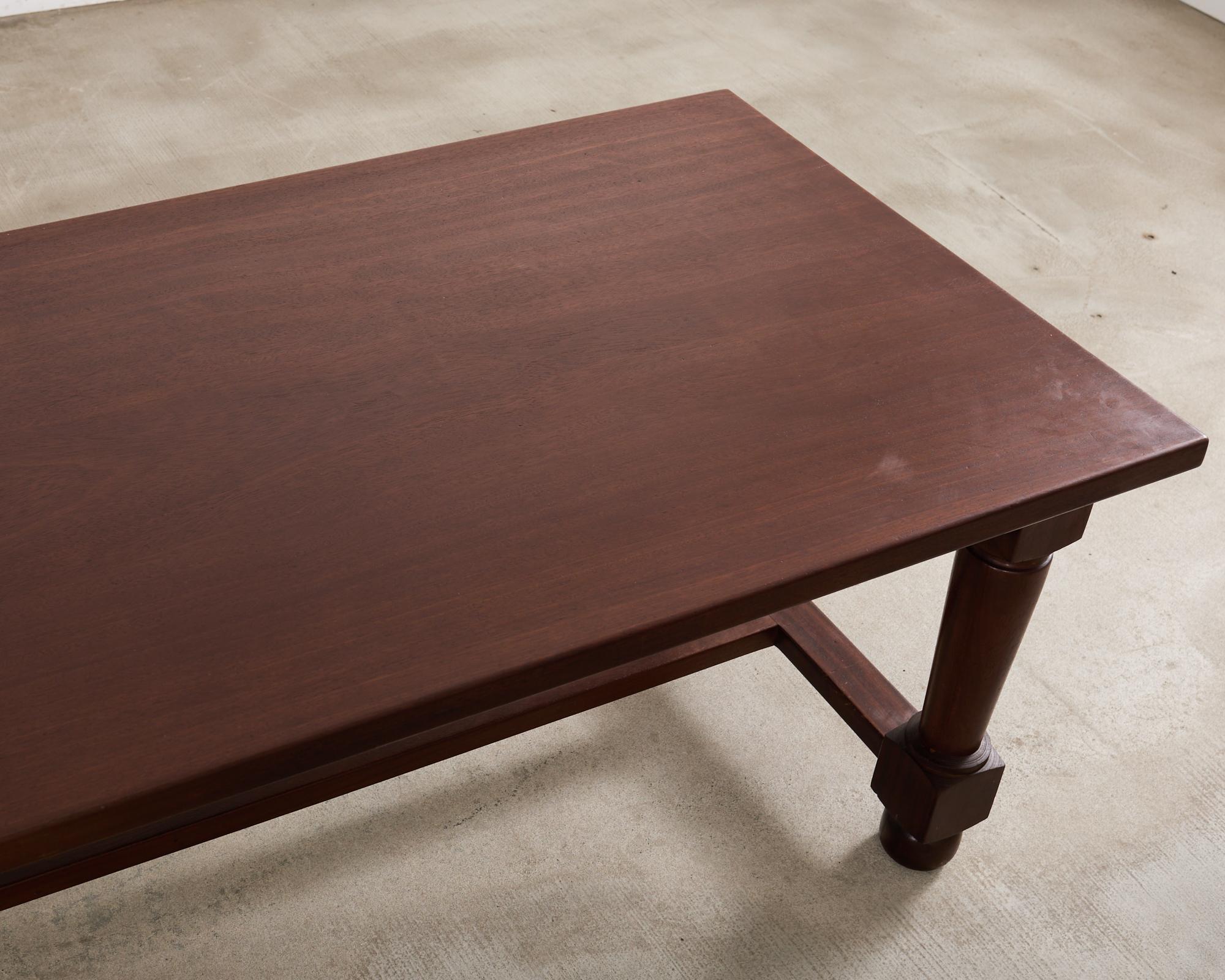 Country French Mahogany Farmhouse Trestle Harvest Dining Table For Sale 1