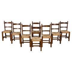 Country French Maple Ladder Back Rush Seats Farmhouse Dining Chairs - Set of 8