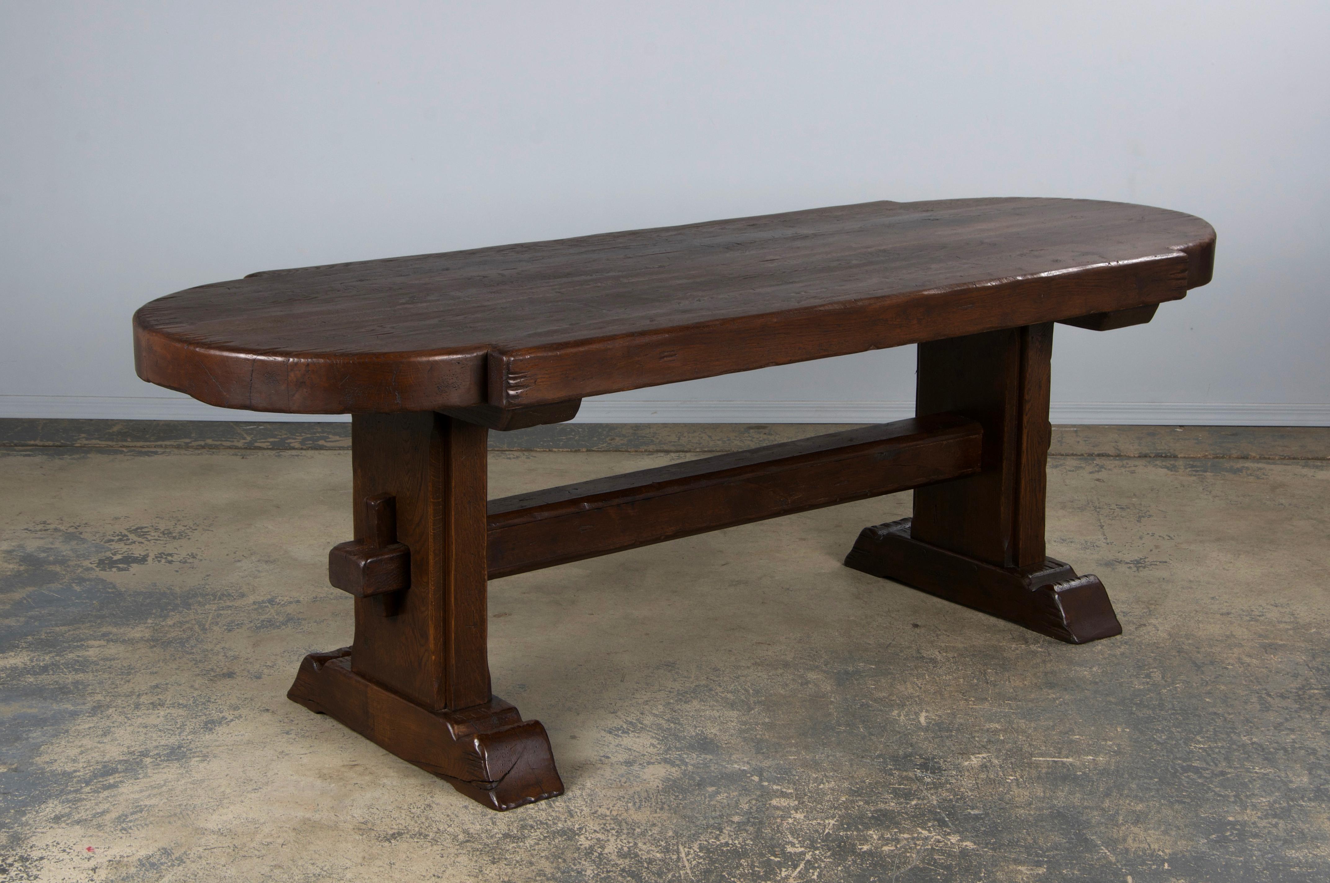 Country French Monastery Style Oak Trestle Dining Table 5