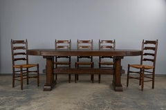 Country French Monastery Style Oak Trestle Dining Table