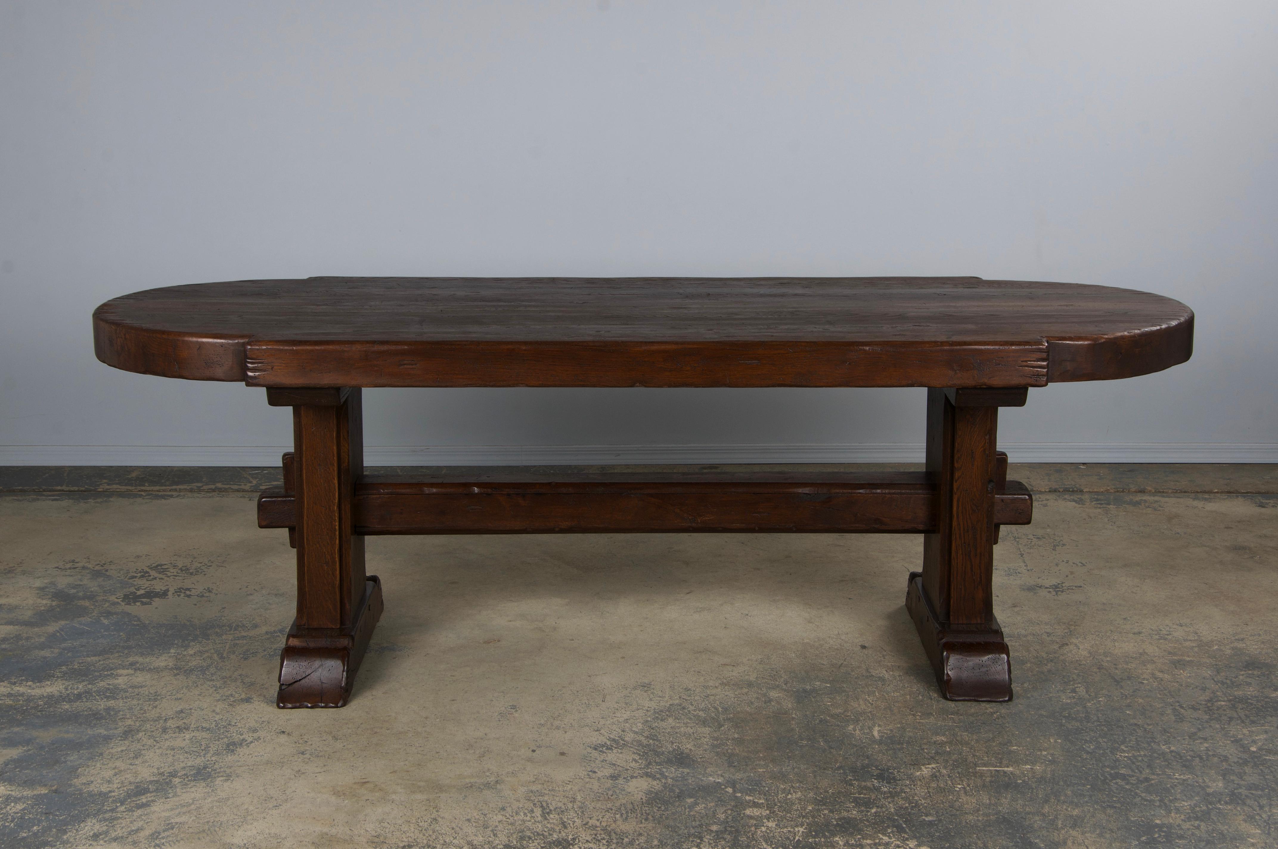Country French Monastery Style Oak Trestle Dining Table 15