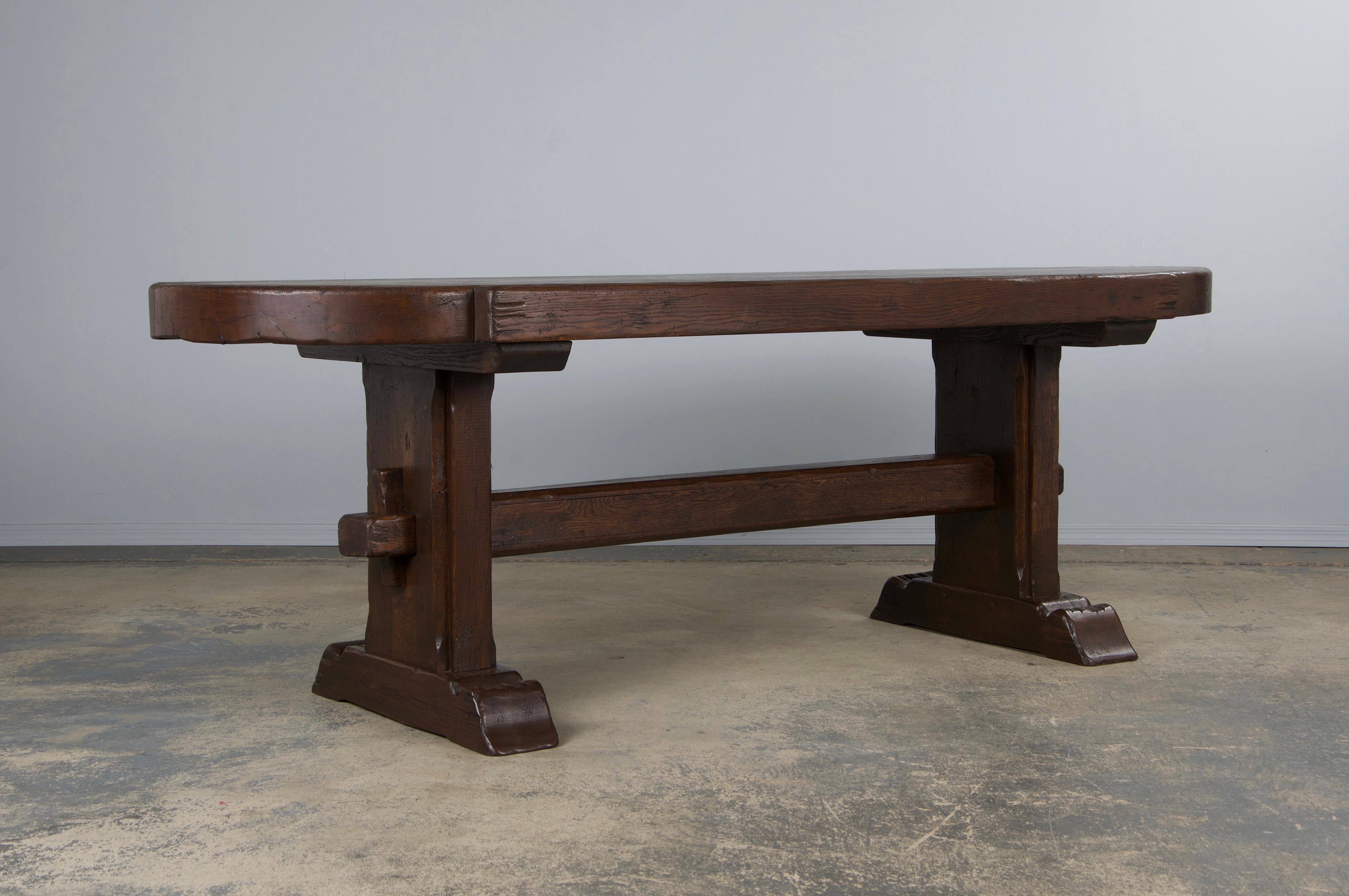 Country French Monastery Style Oak Trestle Dining Table 4