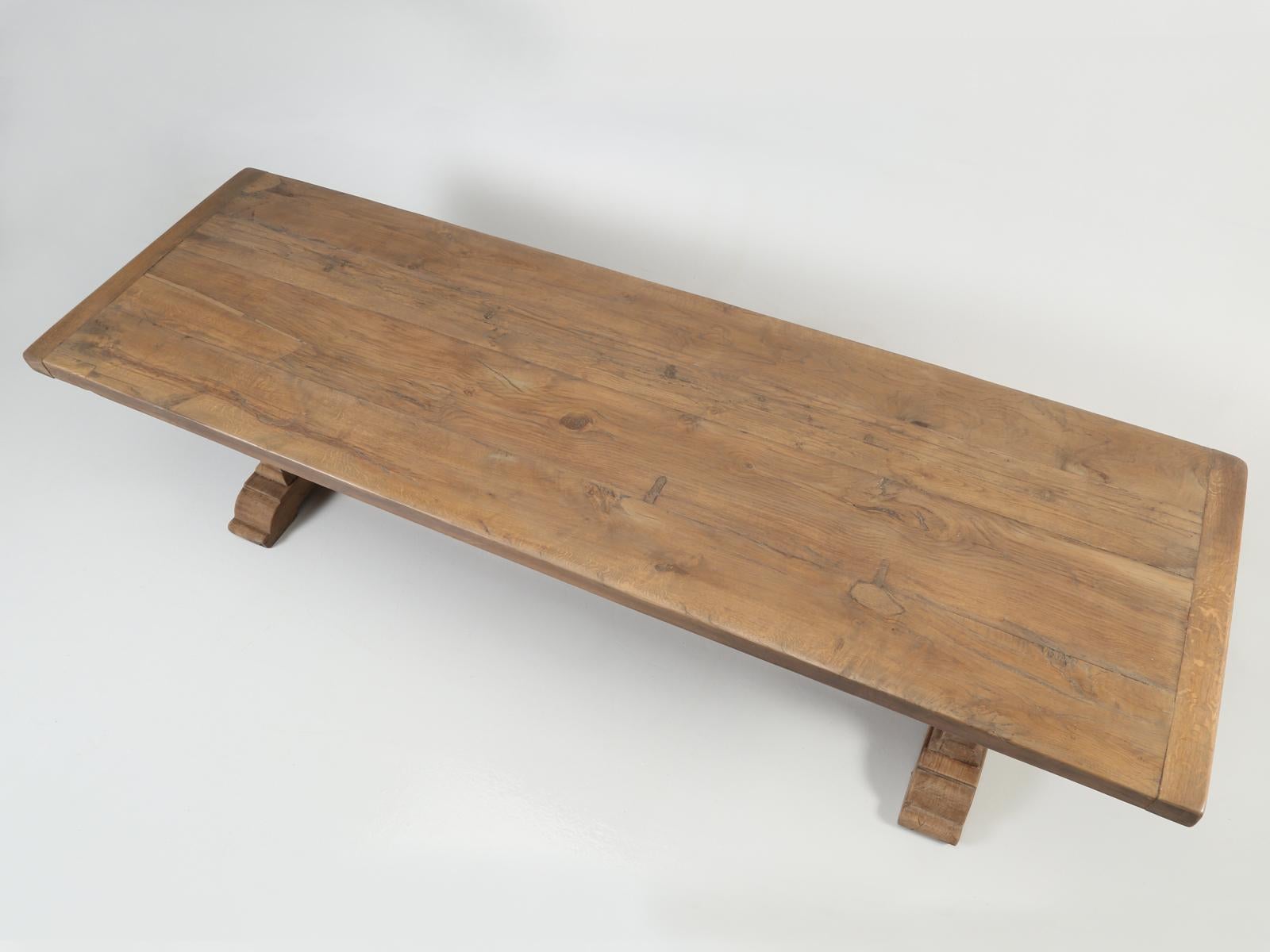 Antique French white oak trestle style dining table or Country French farm table, with exactly the look everyone is searching for today, except this French dining table was handcrafted over 150-years ago. Judging by the amount of patina and basic