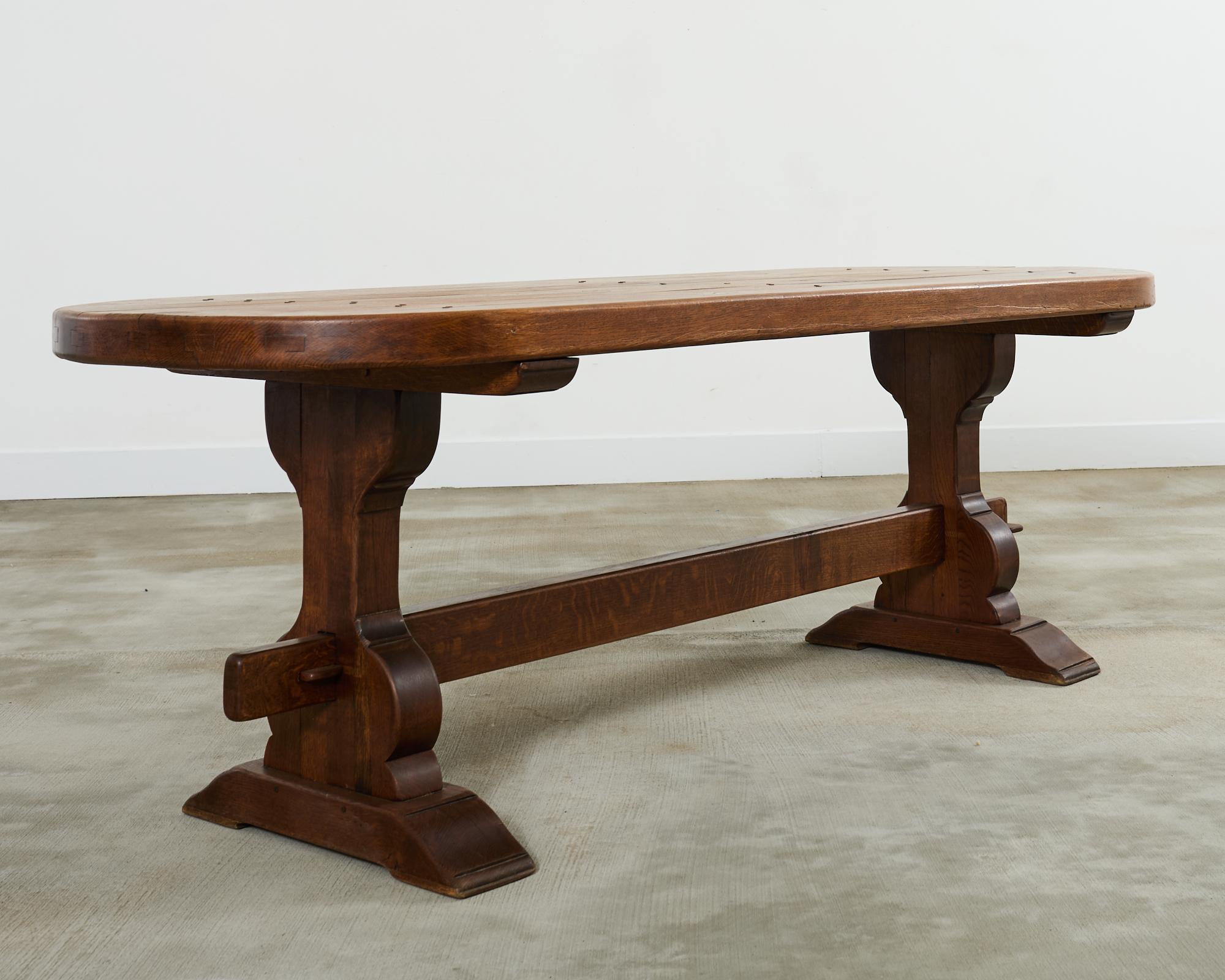 Hand-Crafted Country French Oak Farmhouse Dining Table Demilune Ends