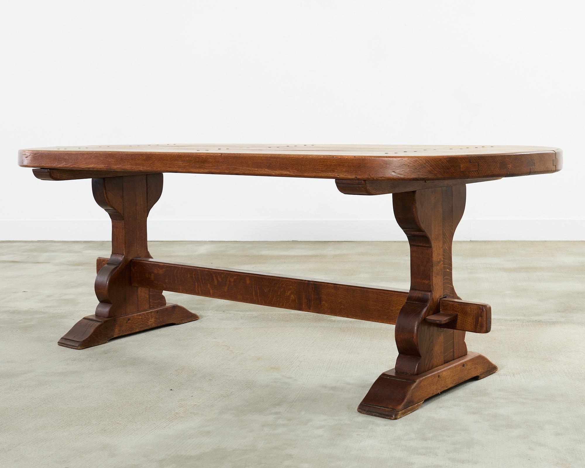 20th Century Country French Oak Farmhouse Dining Table Demilune Ends