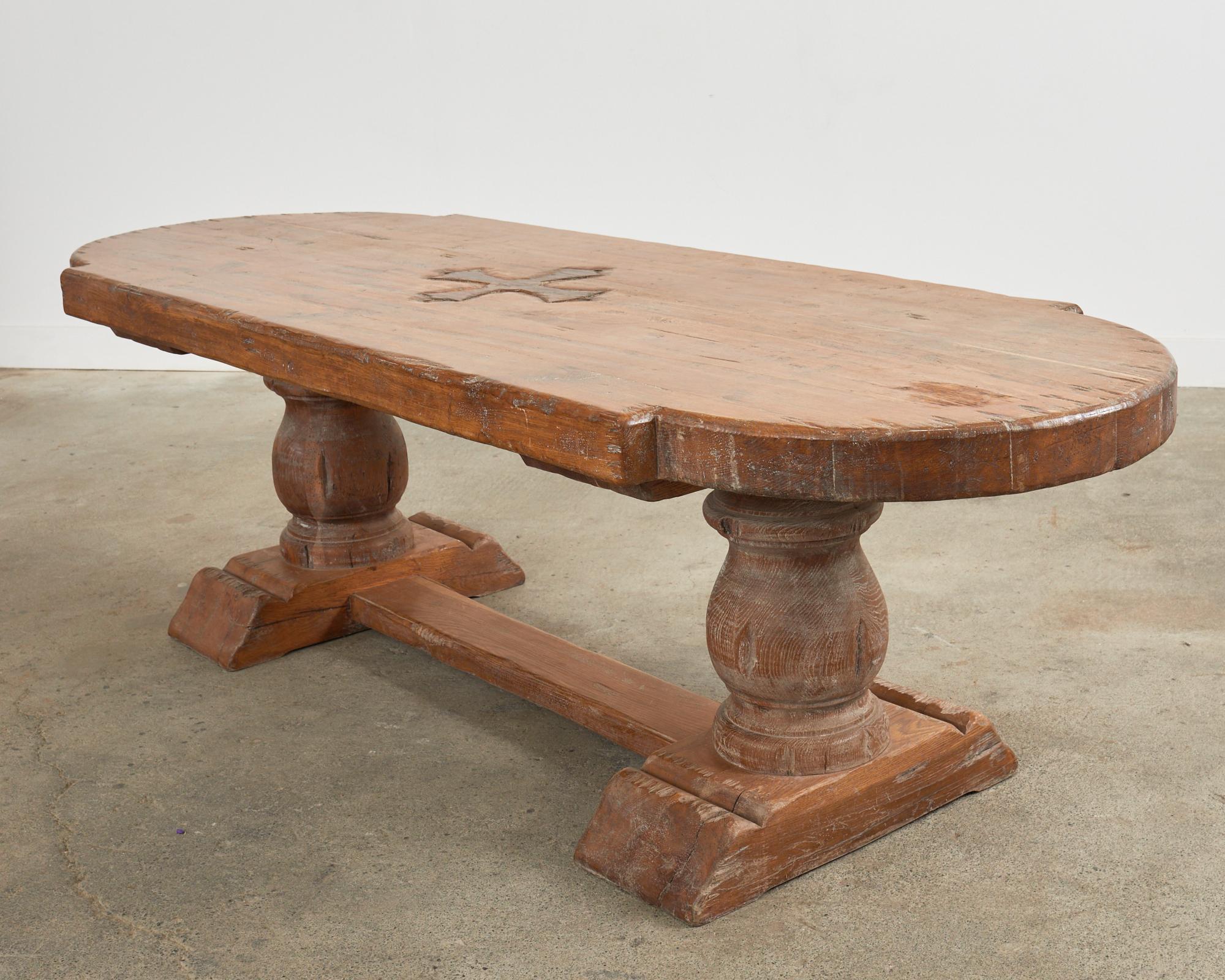 Grand Country French Oak Farmhouse Dining Table Demilune Ends For Sale 7