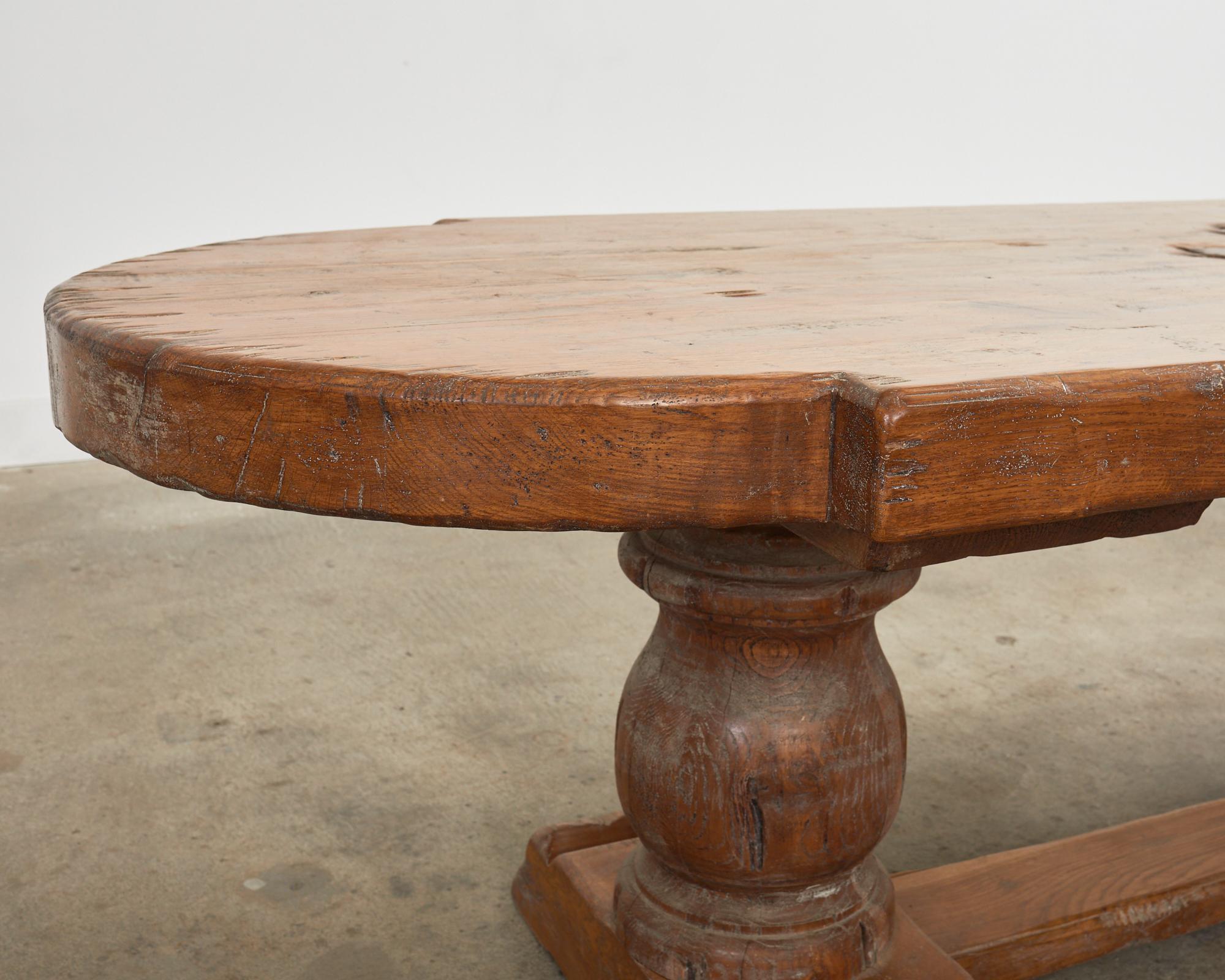 Grand Country French Oak Farmhouse Dining Table Demilune Ends For Sale 9