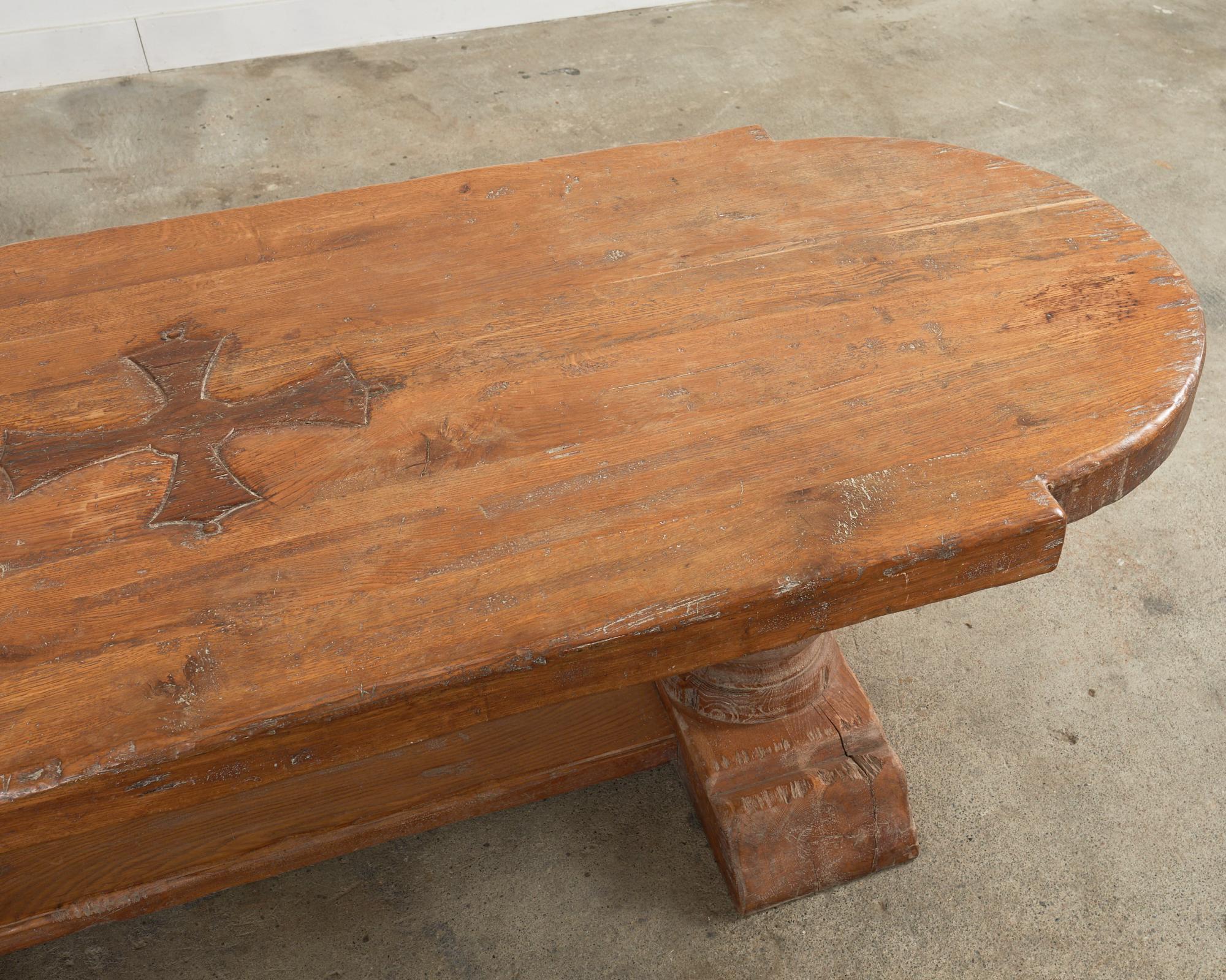 20th Century Grand Country French Oak Farmhouse Dining Table Demilune Ends For Sale