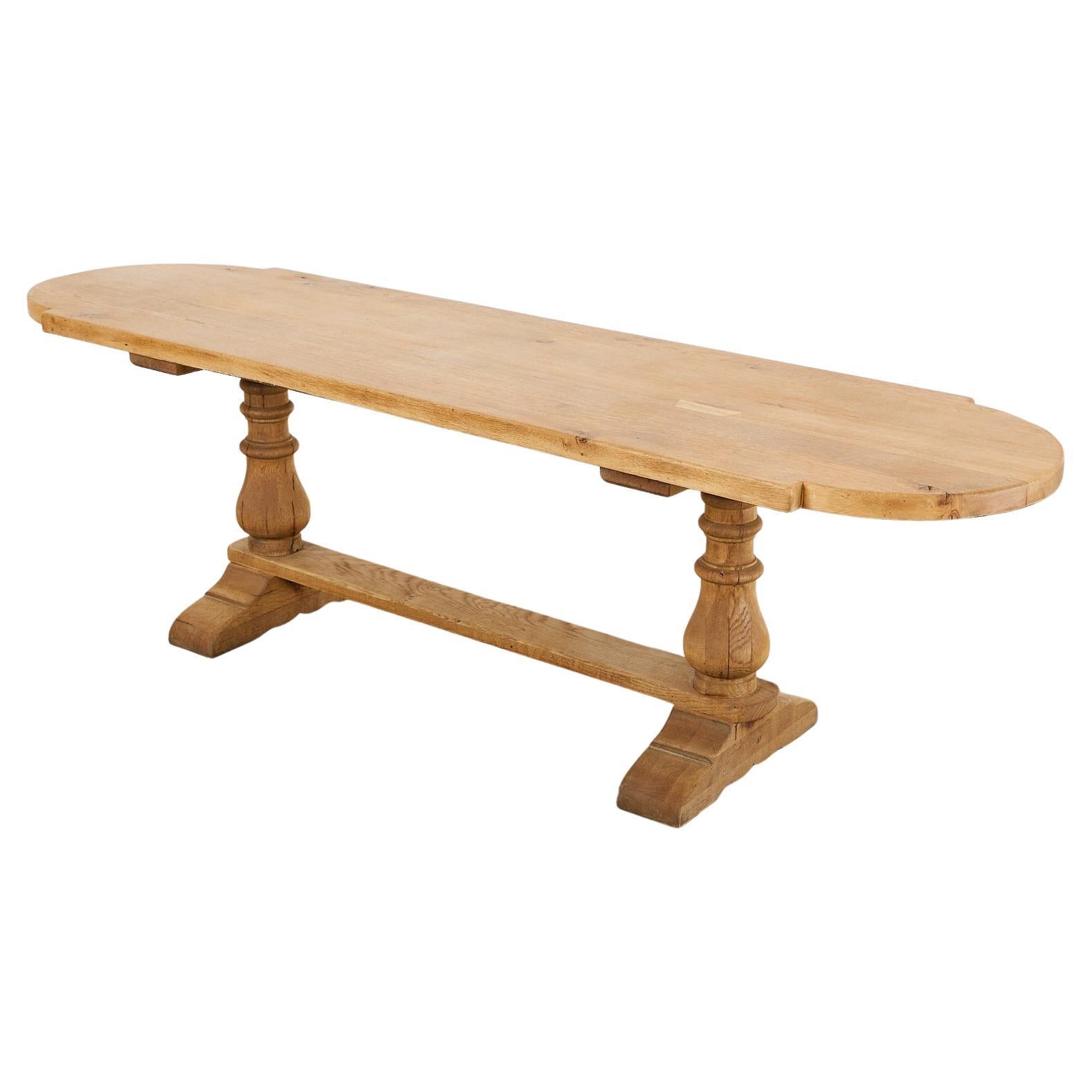 Country French Oak Farmhouse Dining Table with Demilune Ends For Sale