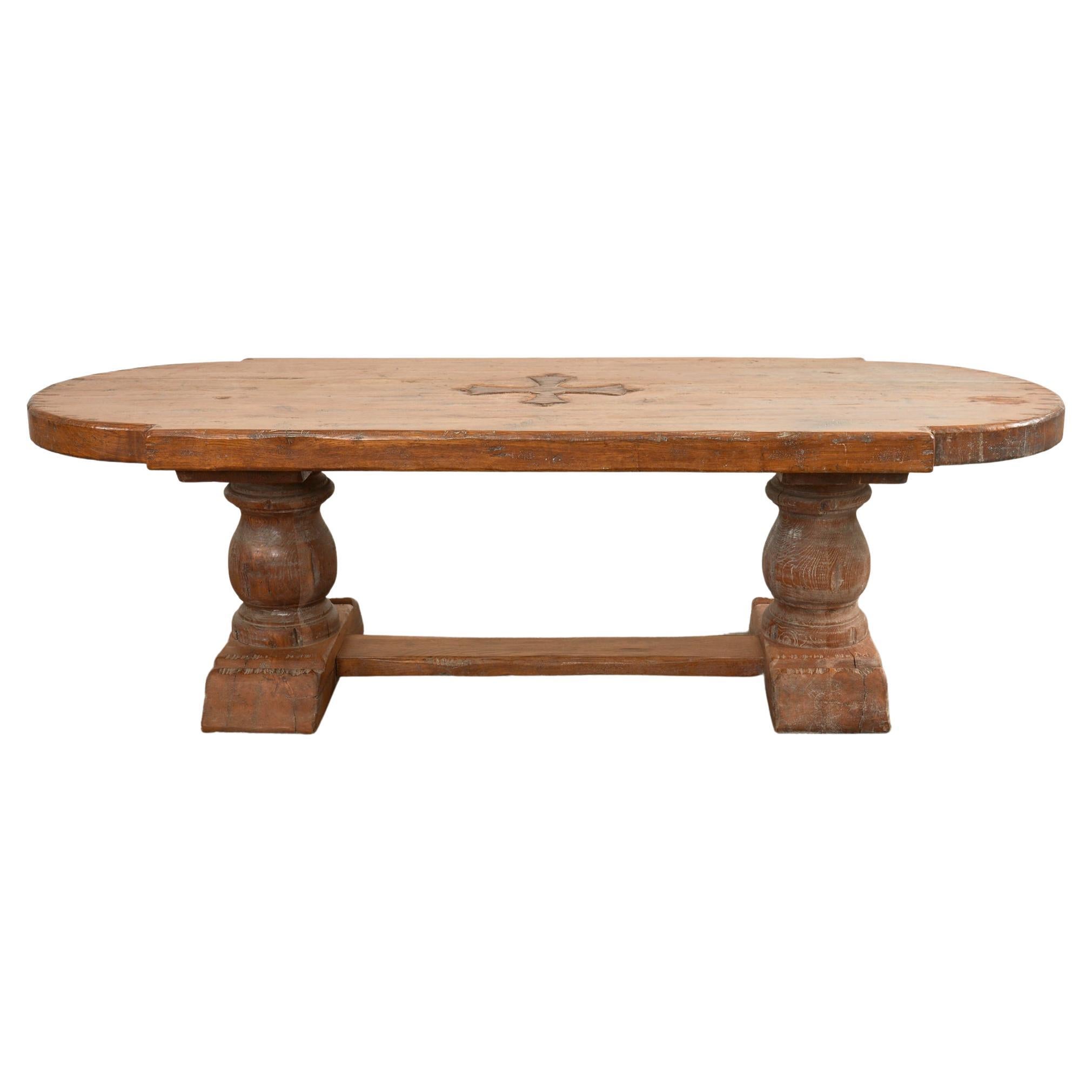 Grand Country French Oak Farmhouse Dining Table Demilune Ends en vente