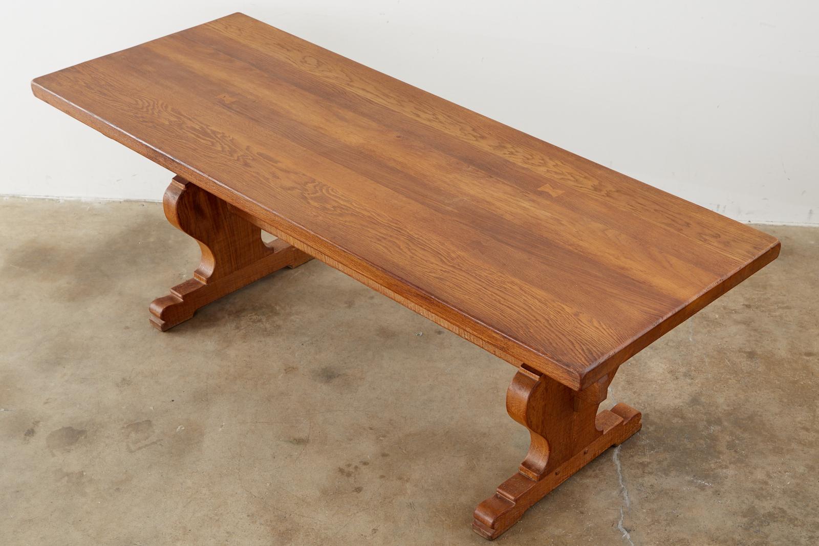 20th Century Country French Oak Farmhouse Trestle Dining Table
