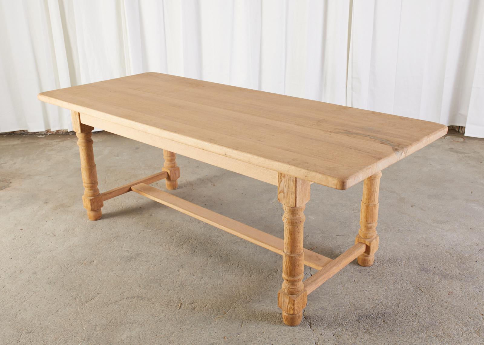 Bleached Country French Oak Farmhouse Trestle Dining Table For Sale