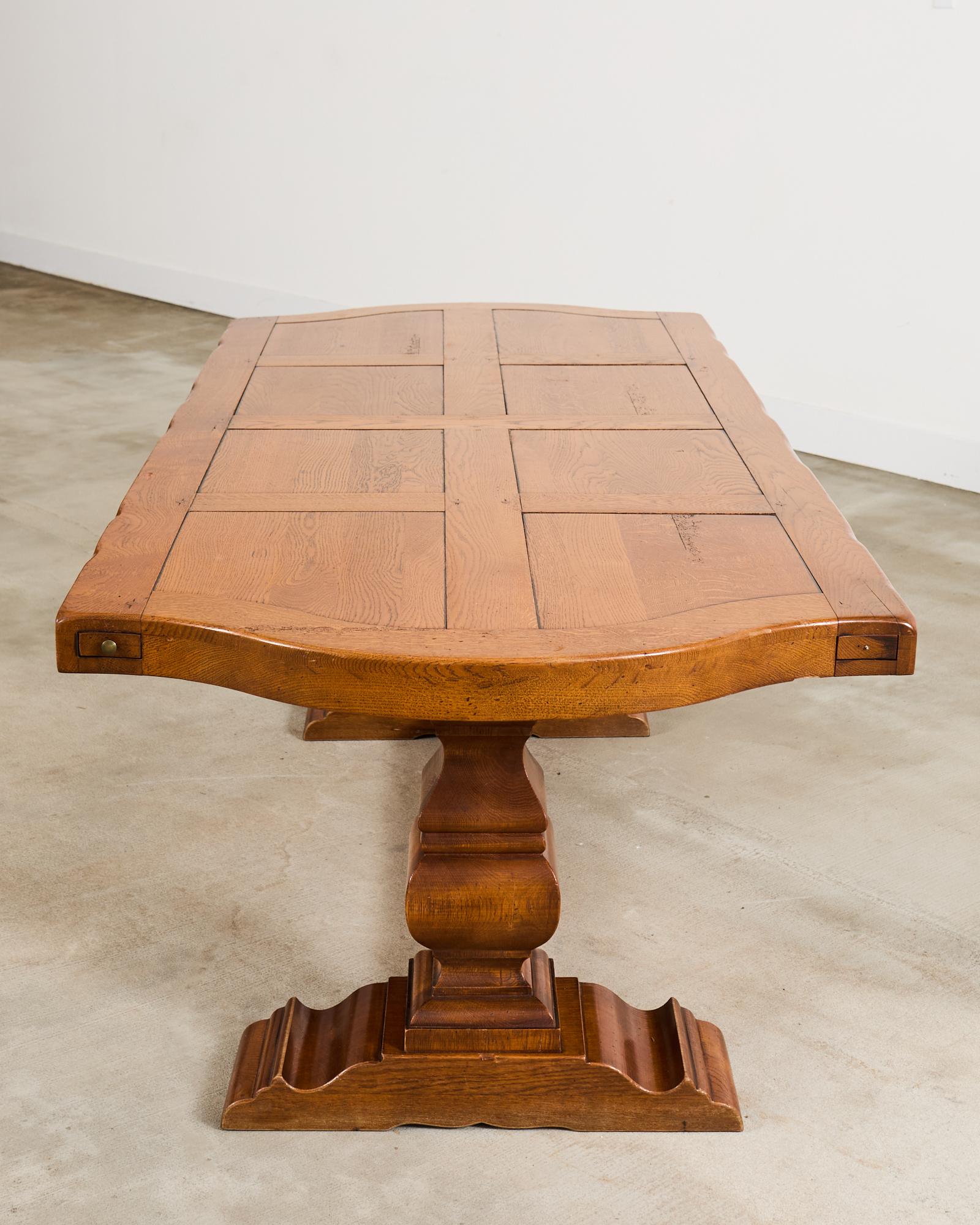 Country French Oak Parquet Top Farmhouse Trestle Dining Table For Sale 8