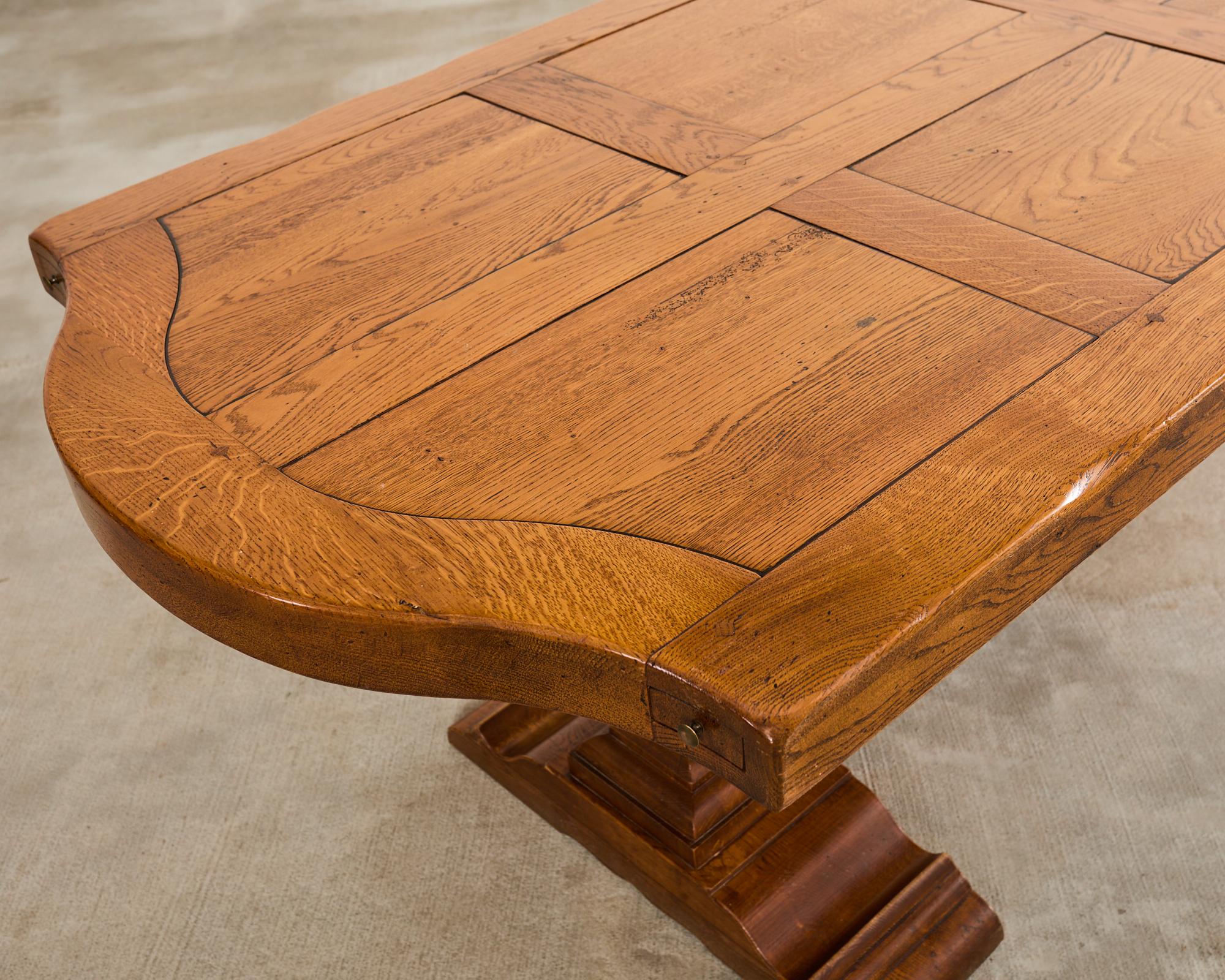 Country French Oak Parquet Top Farmhouse Trestle Dining Table For Sale 12