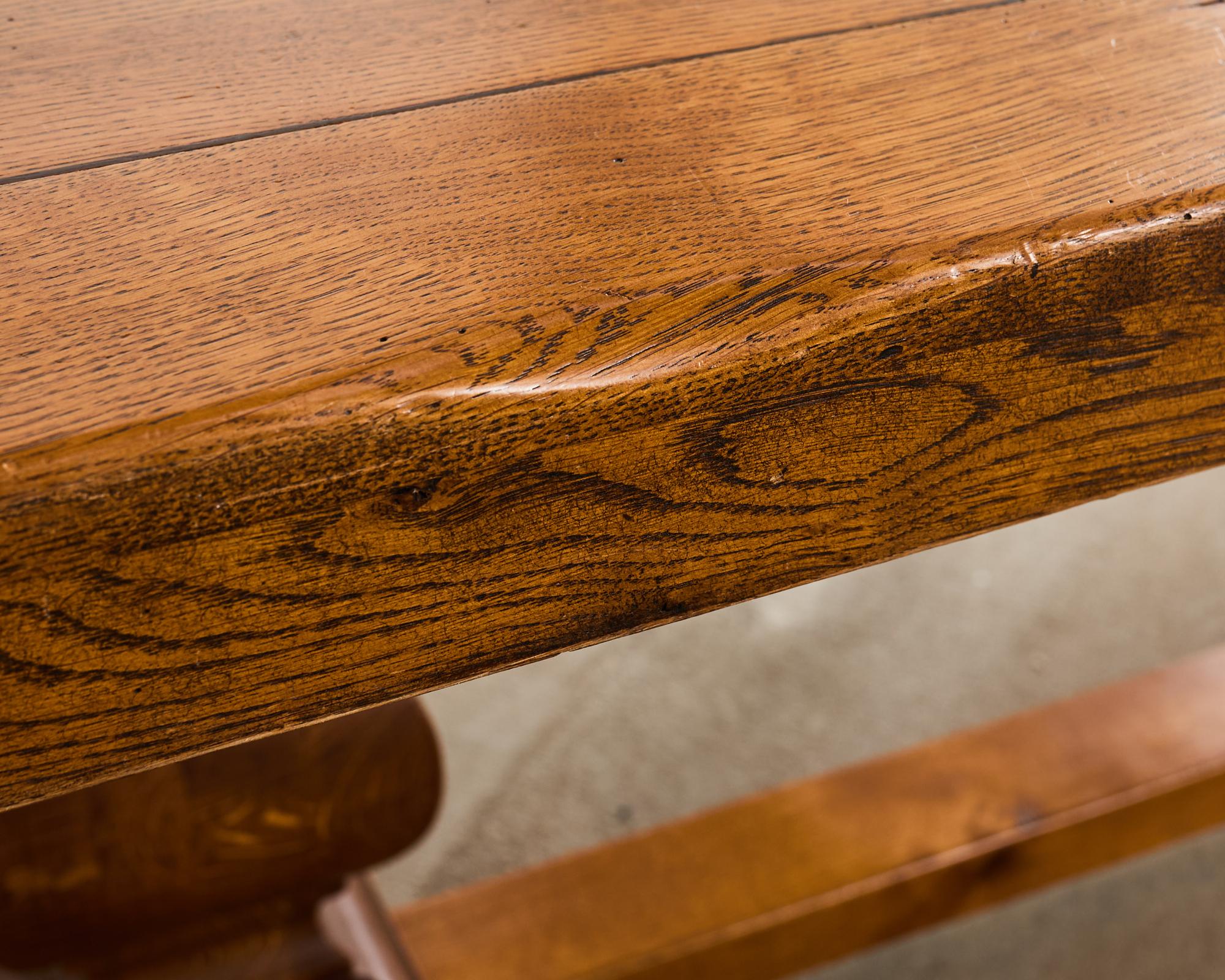 Country French Oak Parquet Top Farmhouse Trestle Dining Table For Sale 13
