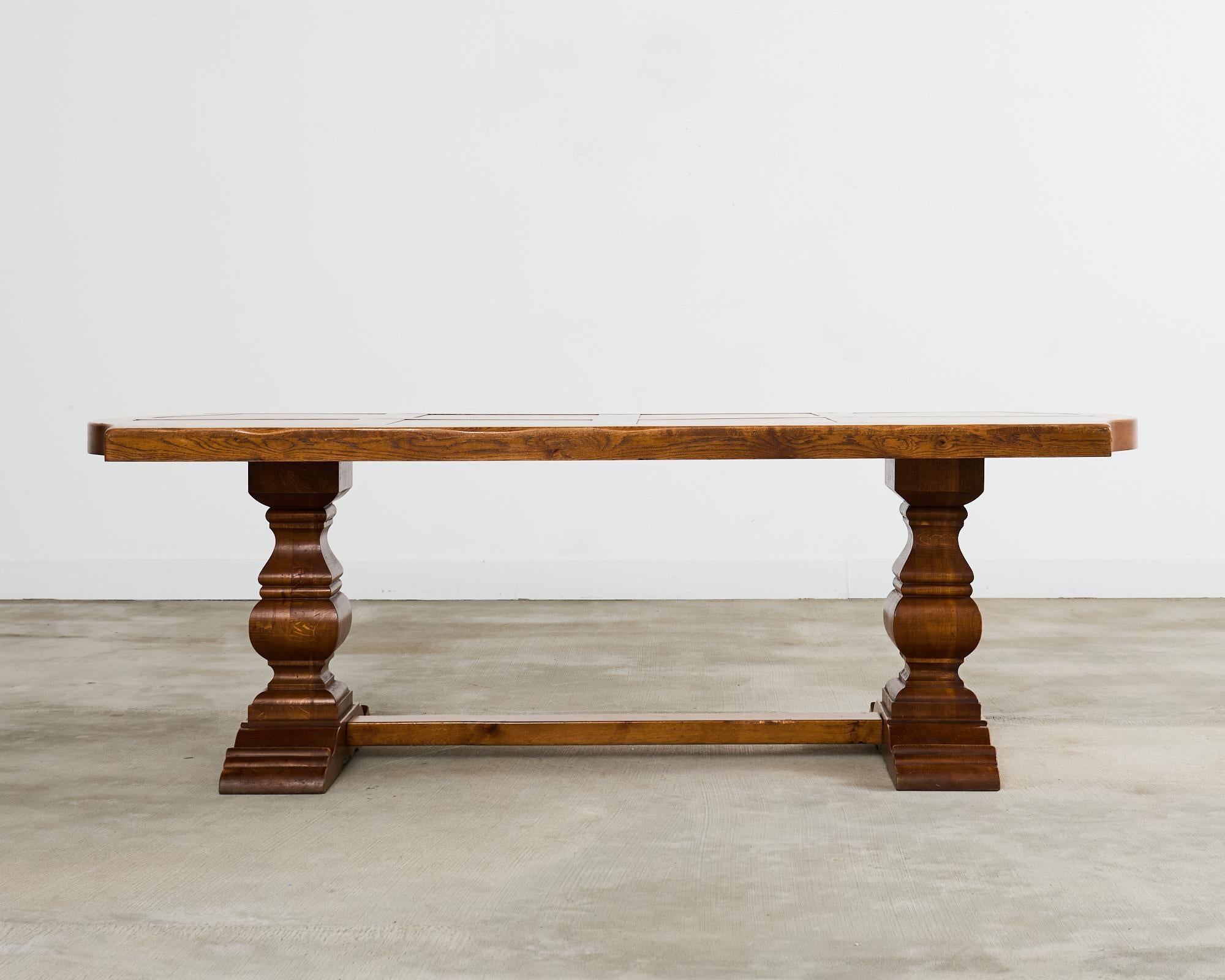 Parquetry Country French Oak Parquet Top Farmhouse Trestle Dining Table For Sale