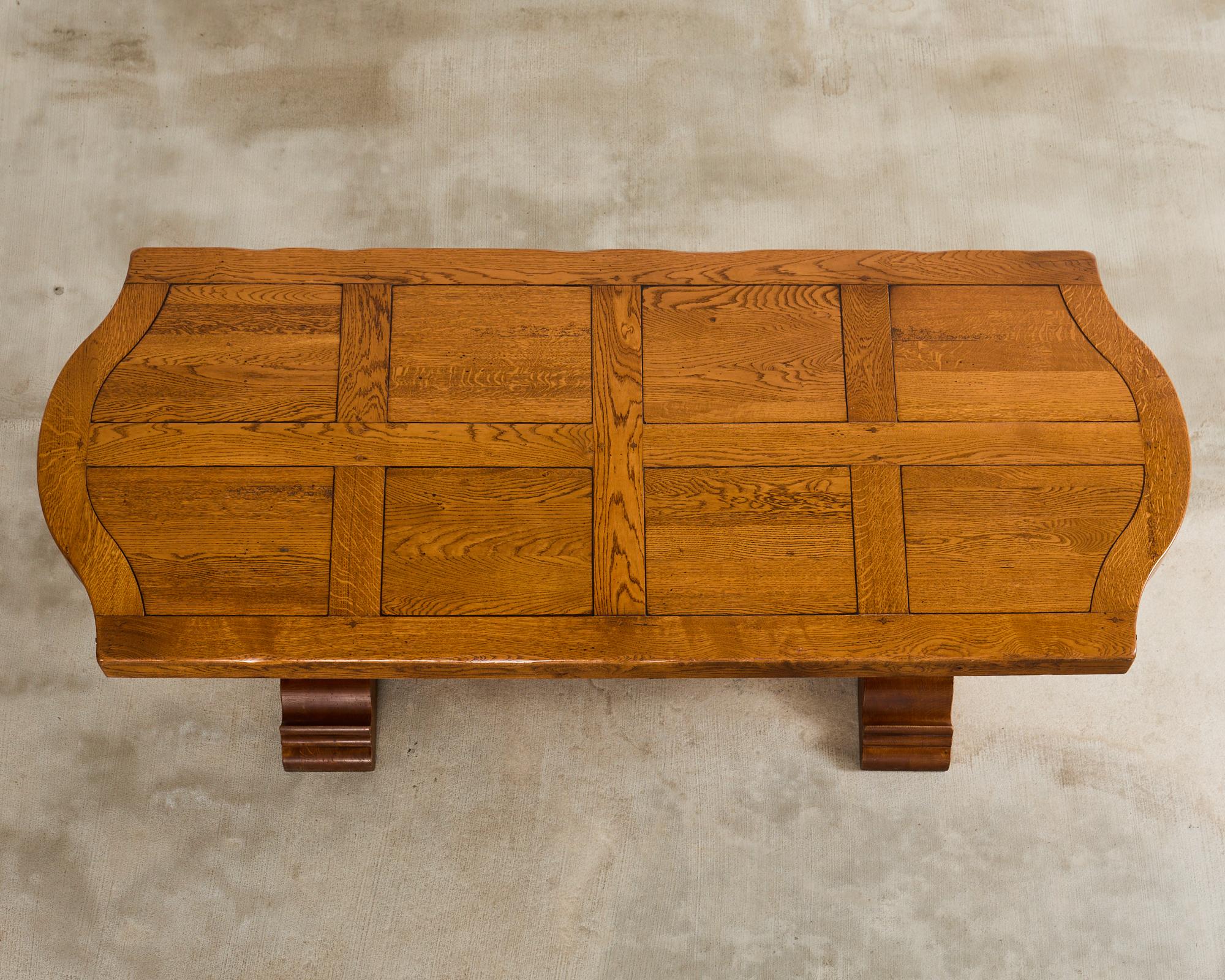 Country French Oak Parquet Top Farmhouse Trestle Dining Table In Good Condition For Sale In Rio Vista, CA