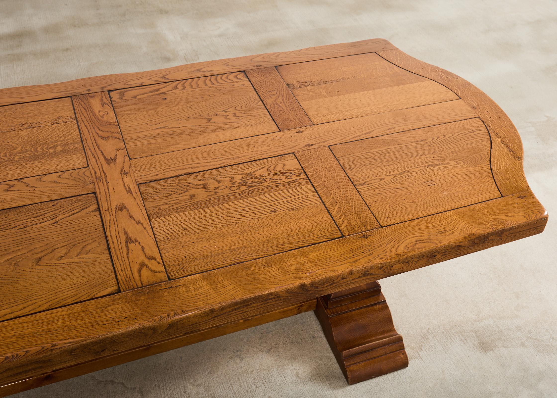 Country French Oak Parquet Top Farmhouse Trestle Dining Table For Sale 2