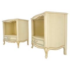 Country French Off White Beige Gold Blue One Drawer End Tables Night Stands MINT