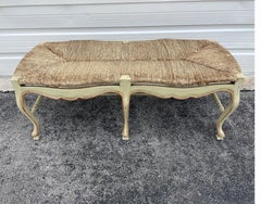 Country French Painted Rush Seat Bench, Wood and Rush, Sturdy Design
