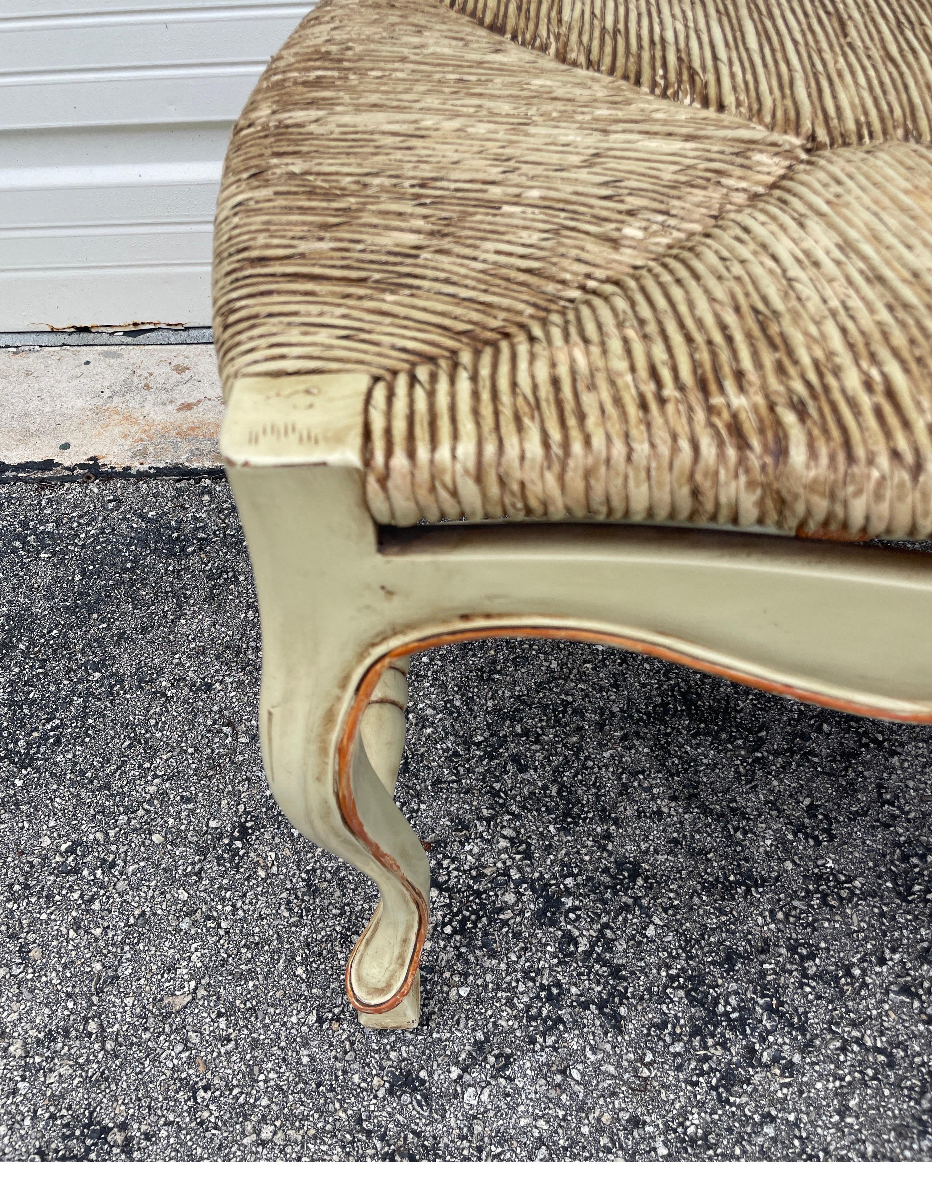 Country French Painted Rush Seat Bench For Sale 1