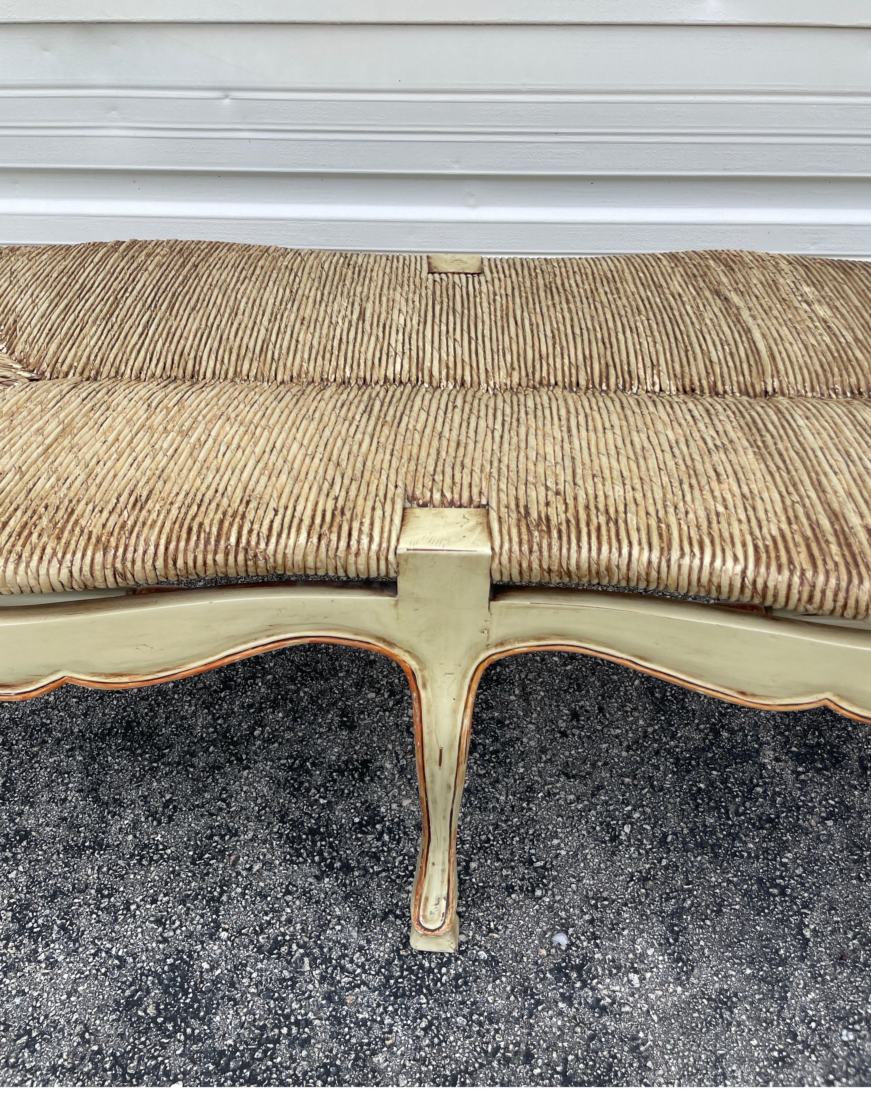 Country French Painted Rush Seat Bench For Sale 4