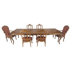 Country French Parquetry Top Table 6 Dining Chairs 2X22" Extension Board Leafs