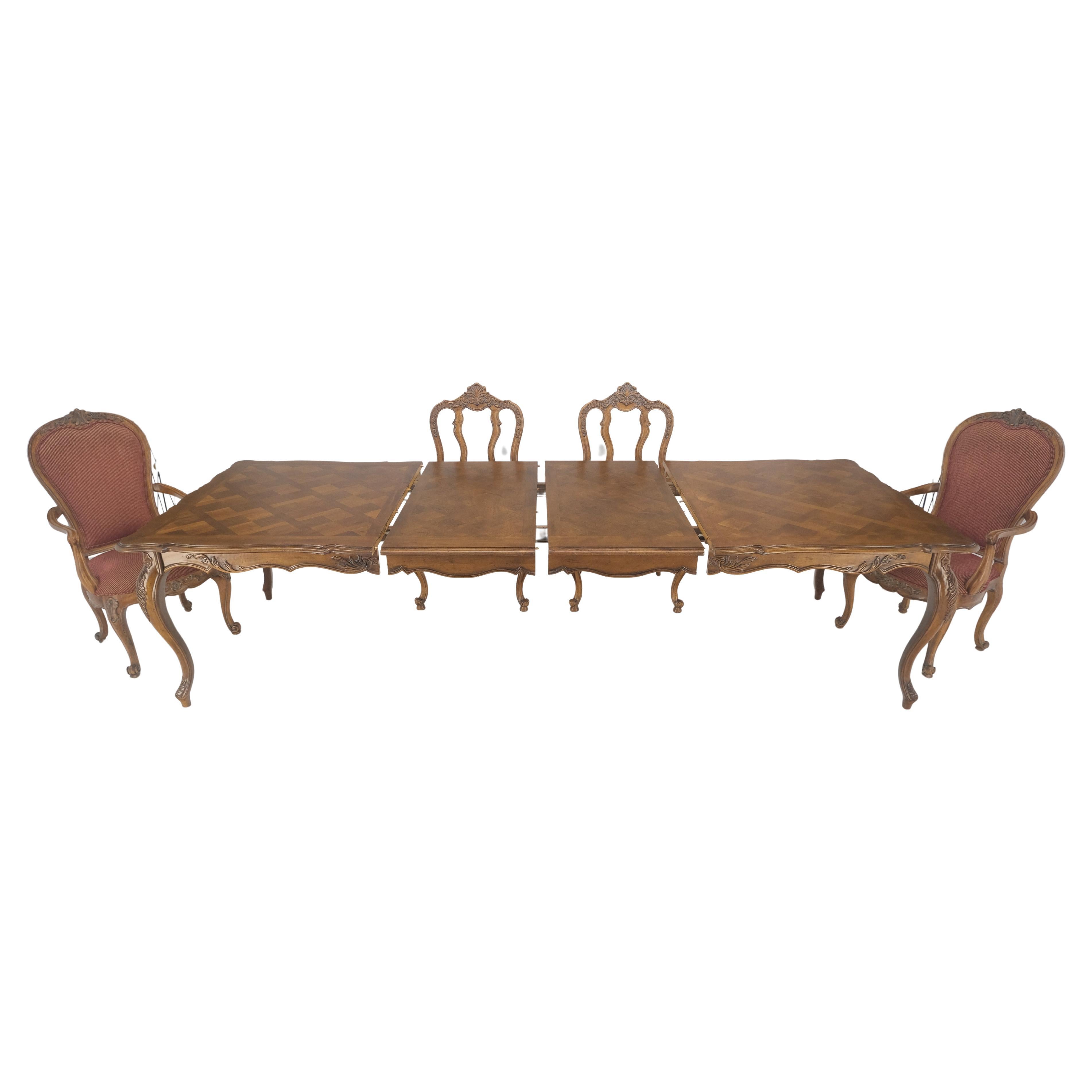 Country French Parquetry Top Table 6 Dining Chairs 2X22" Extension Board Leafs