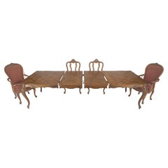 Country French Parquetry Top Table 6 Dining Chairs 2X22" Extension Board Leafs