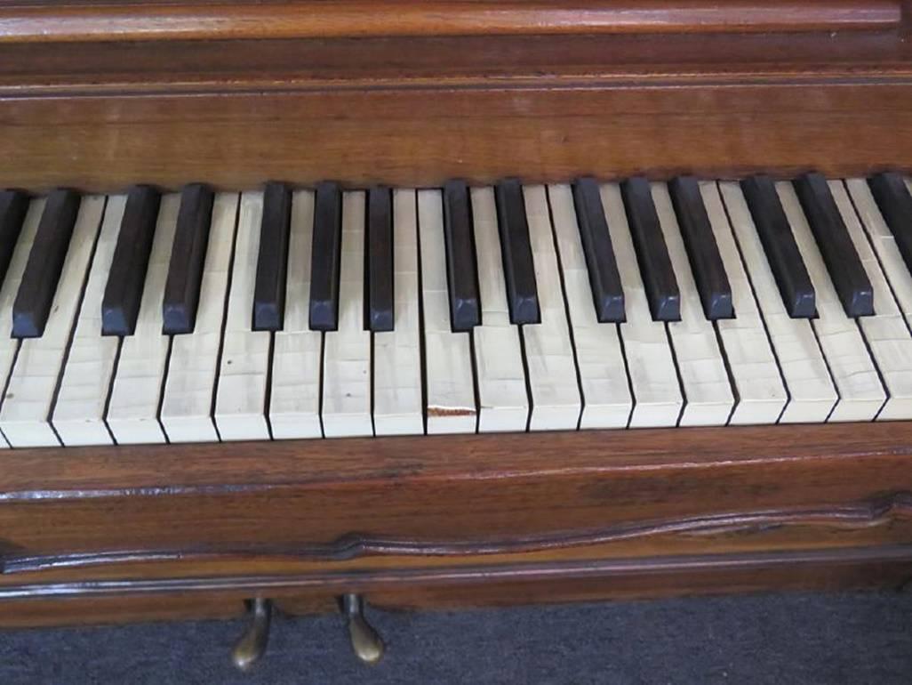 American Country French Carved Walnut Upright Piano Attributed to Auffray of New York 