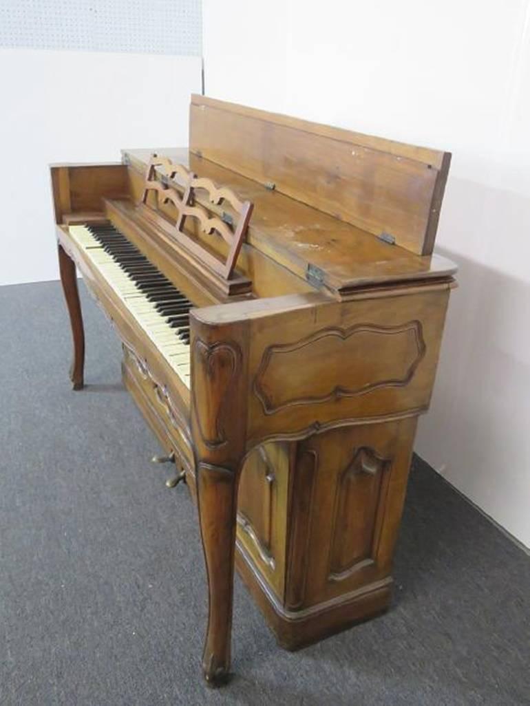 Country French Carved Walnut Upright Piano Attributed to Auffray of New York  In Good Condition In Swedesboro, NJ