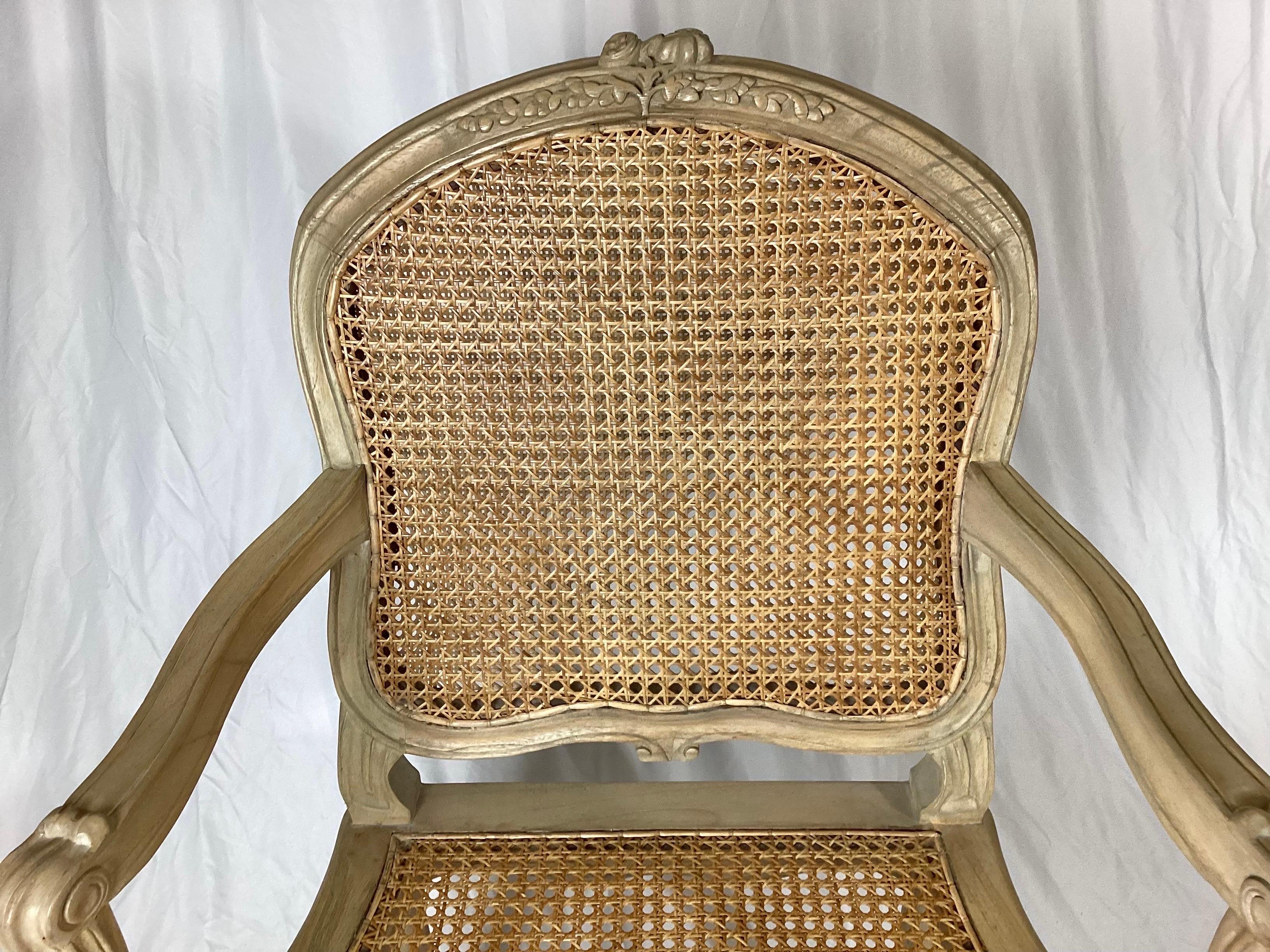 Country French Pickled Pine Double Caned Armchair In Excellent Condition For Sale In Lambertville, NJ