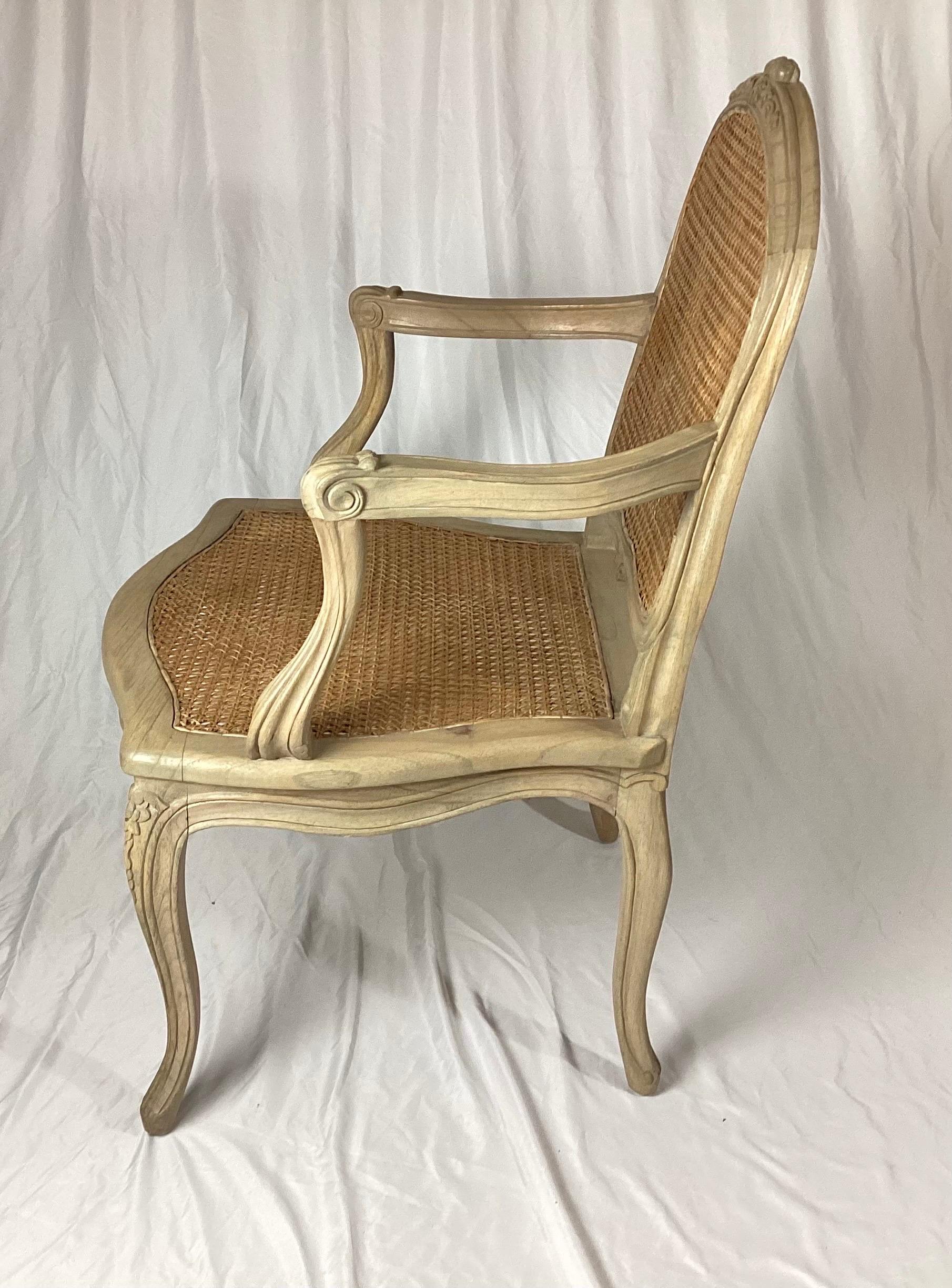 Country French Pickled Pine Double Caned Armchair For Sale 1