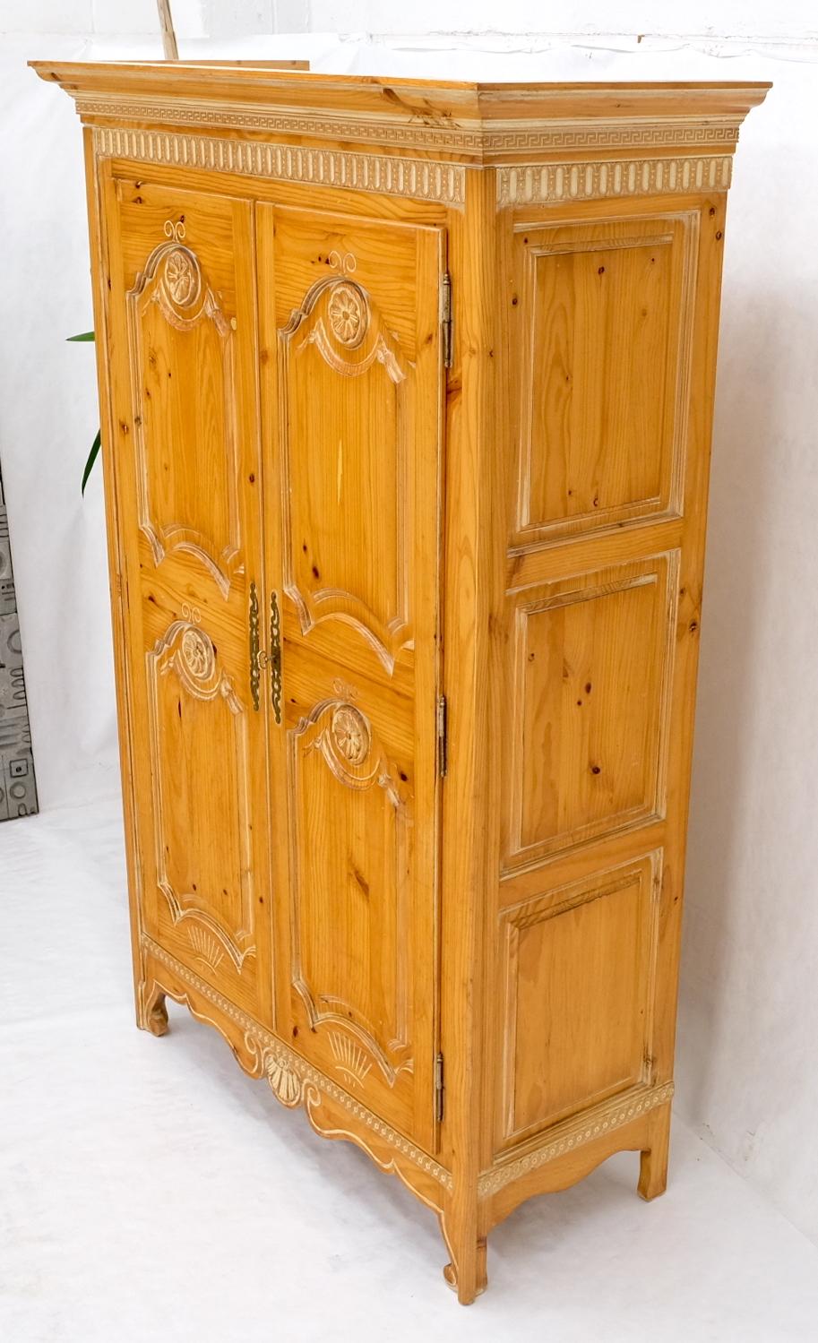 Carved Country French Pine Wardrobe Storage Cabinet For Sale