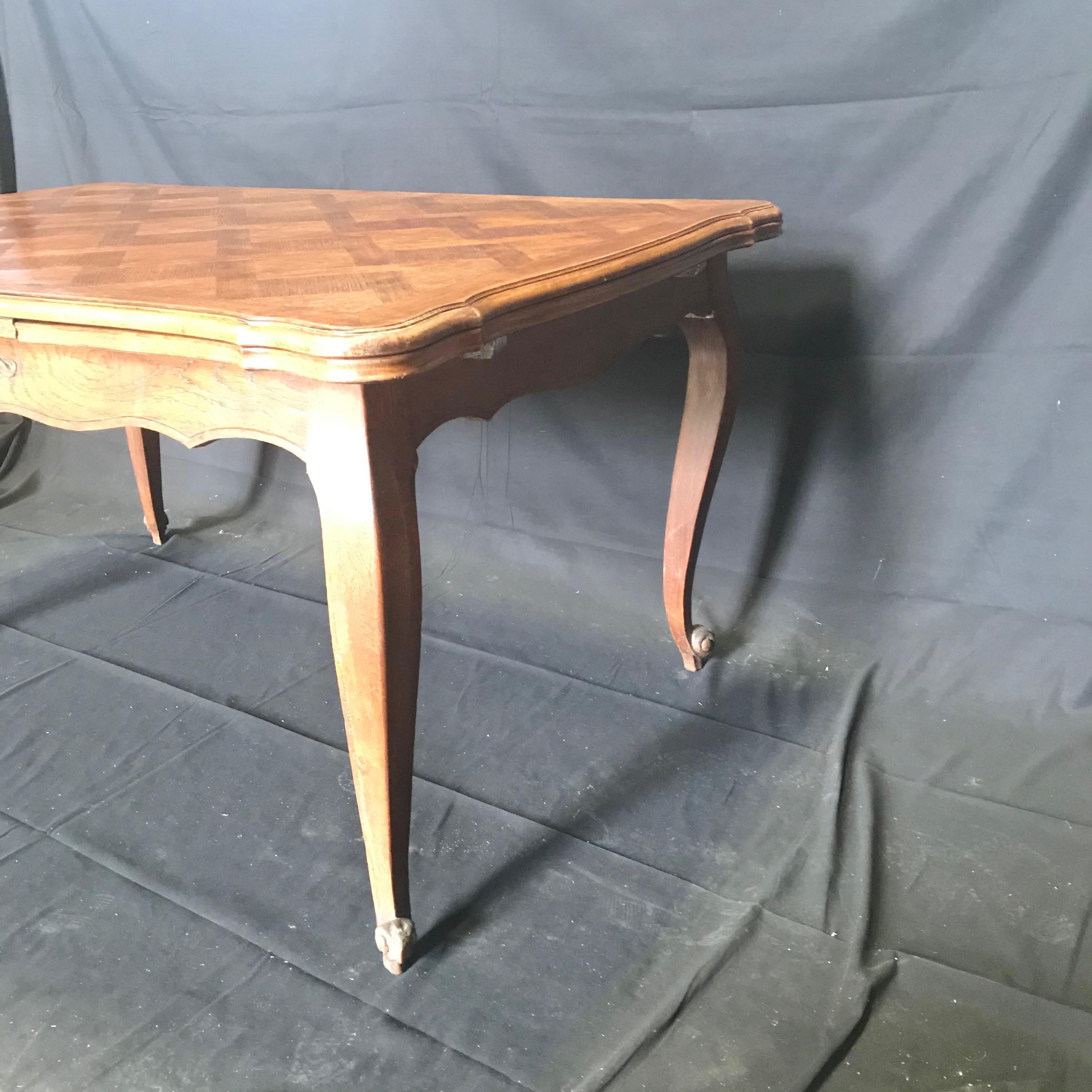 19th Century  Country French Provincial Antique Parquetry Oak Extension Dining Table