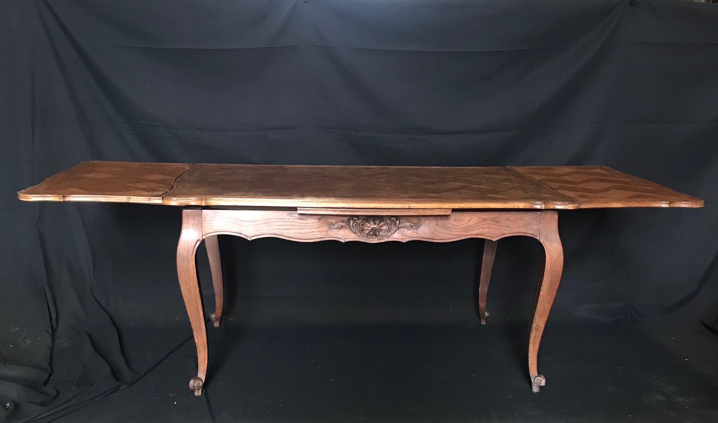  Country French Provincial Antique Parquetry Oak Extension Dining Table 1