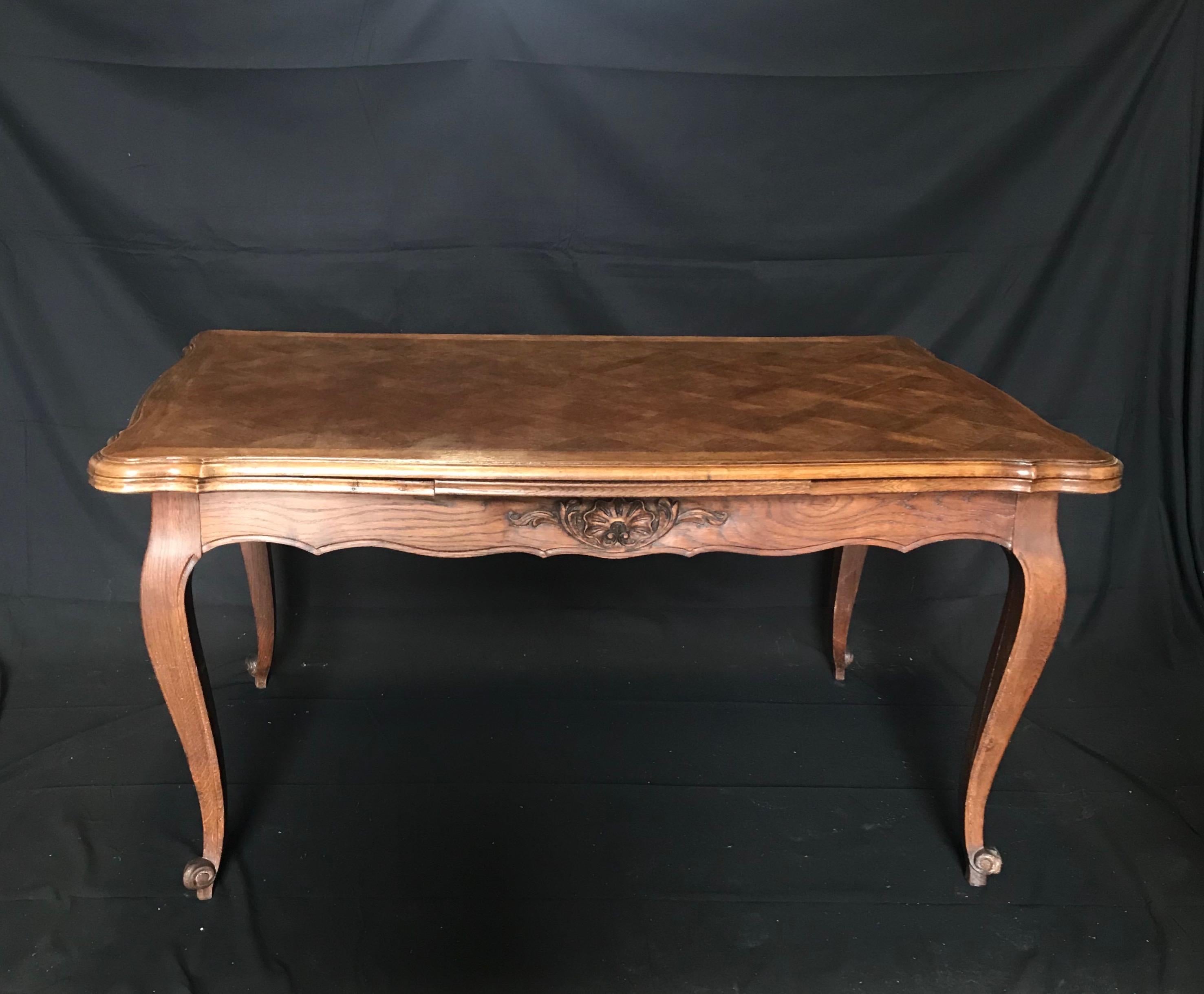  Country French Provincial Antique Parquetry Oak Extension Dining Table 3