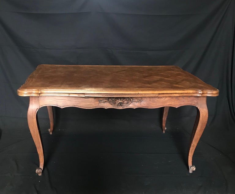 Country French Provincial Antique Parquetry Oak Extension Dining Table