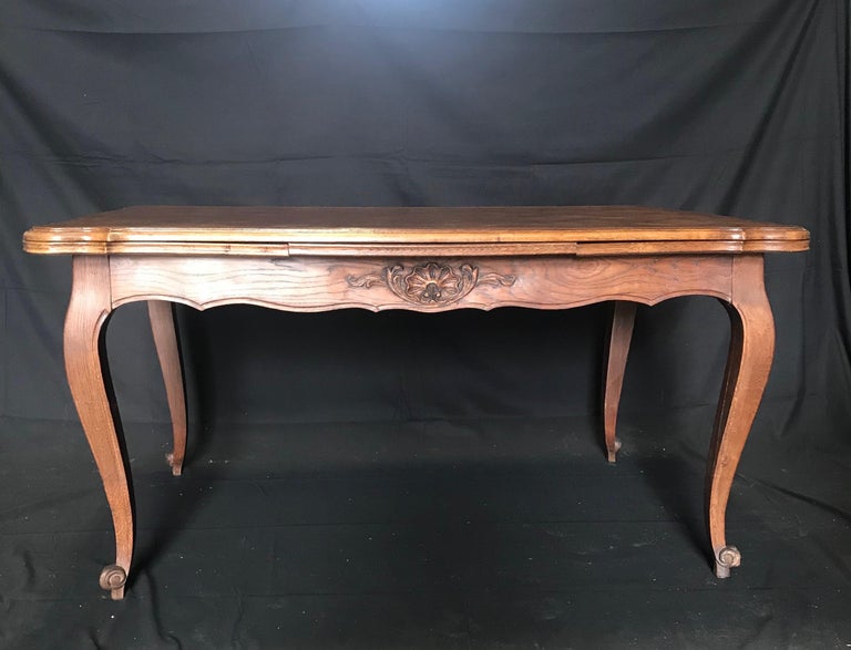 Country French Provincial Antique Parquetry Oak Extension Dining Table