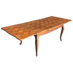  Country French Provincial Antique Parquetry Oak Extension Dining Table