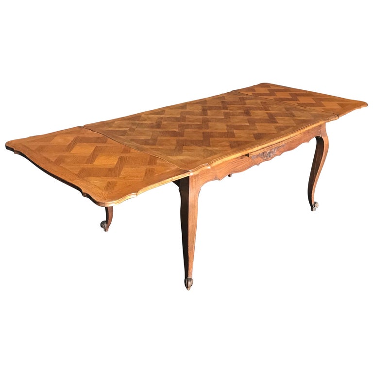 Country French Provincial Antique Parquetry Oak Extension ...