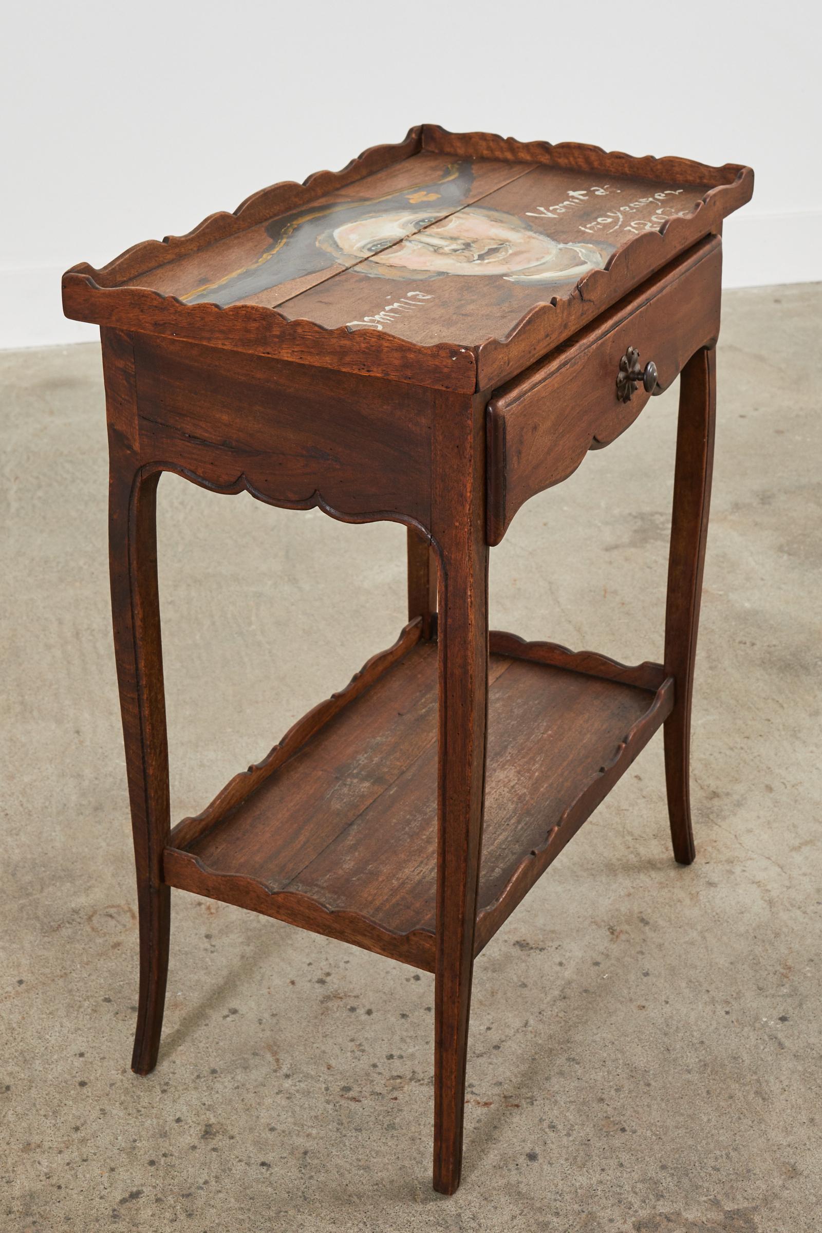 Country French Provincial Bedside Table Painted by Ira Yeager In Distressed Condition In Rio Vista, CA