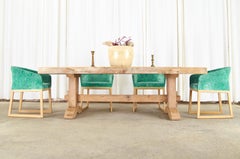Country French Provincial Bleached Oak Farmhouse Trestle Dining Table