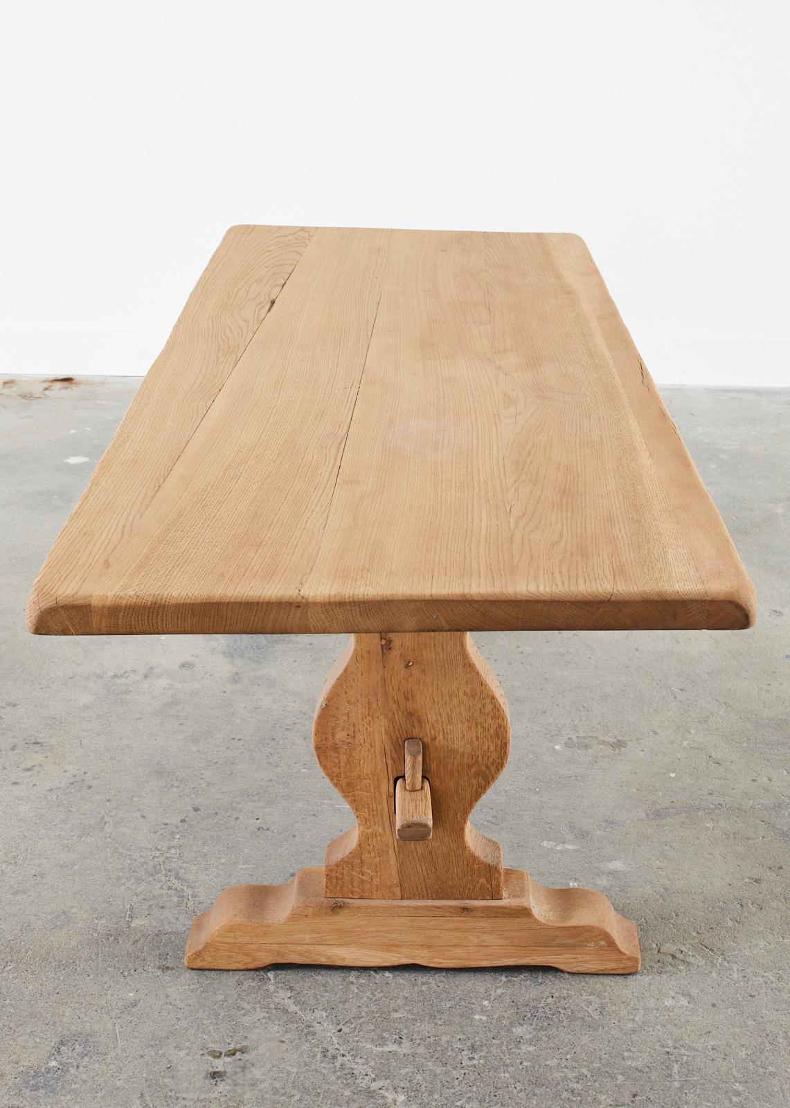 20th Century Country French Provincial Bleached Oak Farmhouse Trestle Dining Table For Sale