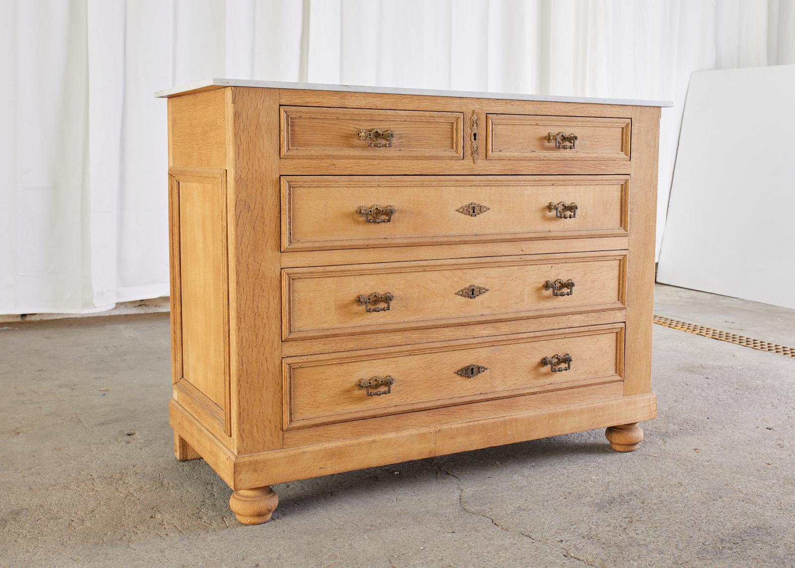 Country French Provincial Bleached Oak Marble-Top Commode In Good Condition In Rio Vista, CA