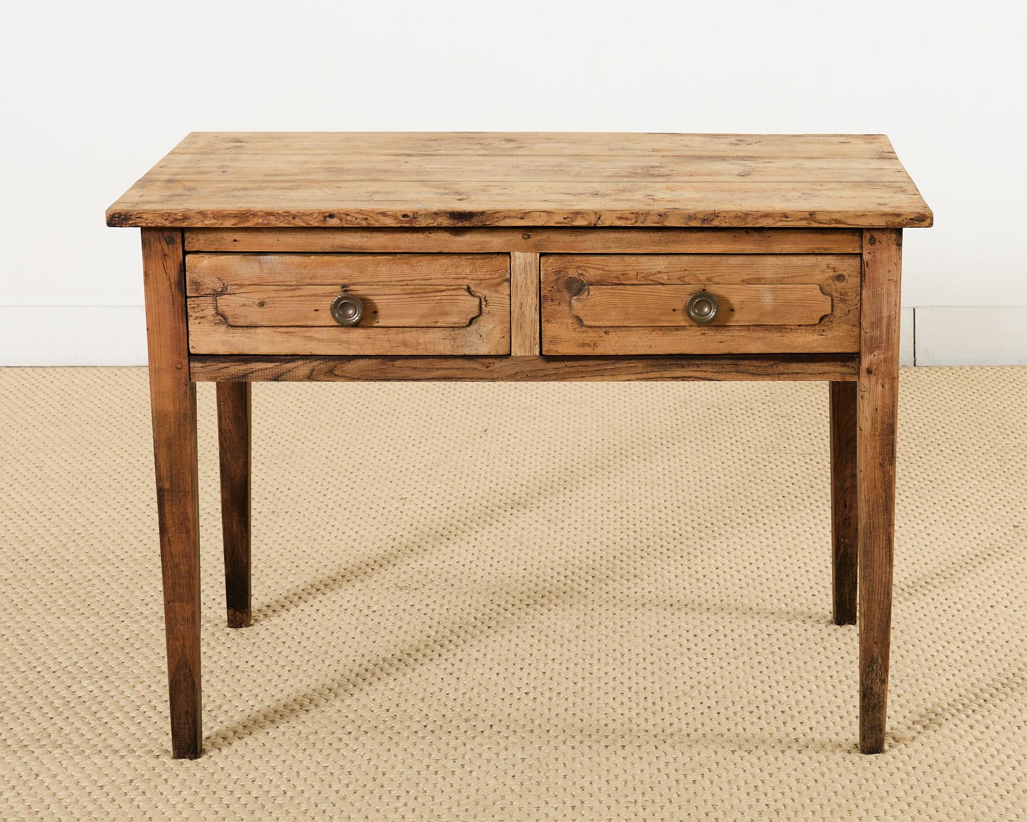 Country French Provincial Bleached Pine Writing Table Desk In Distressed Condition In Rio Vista, CA